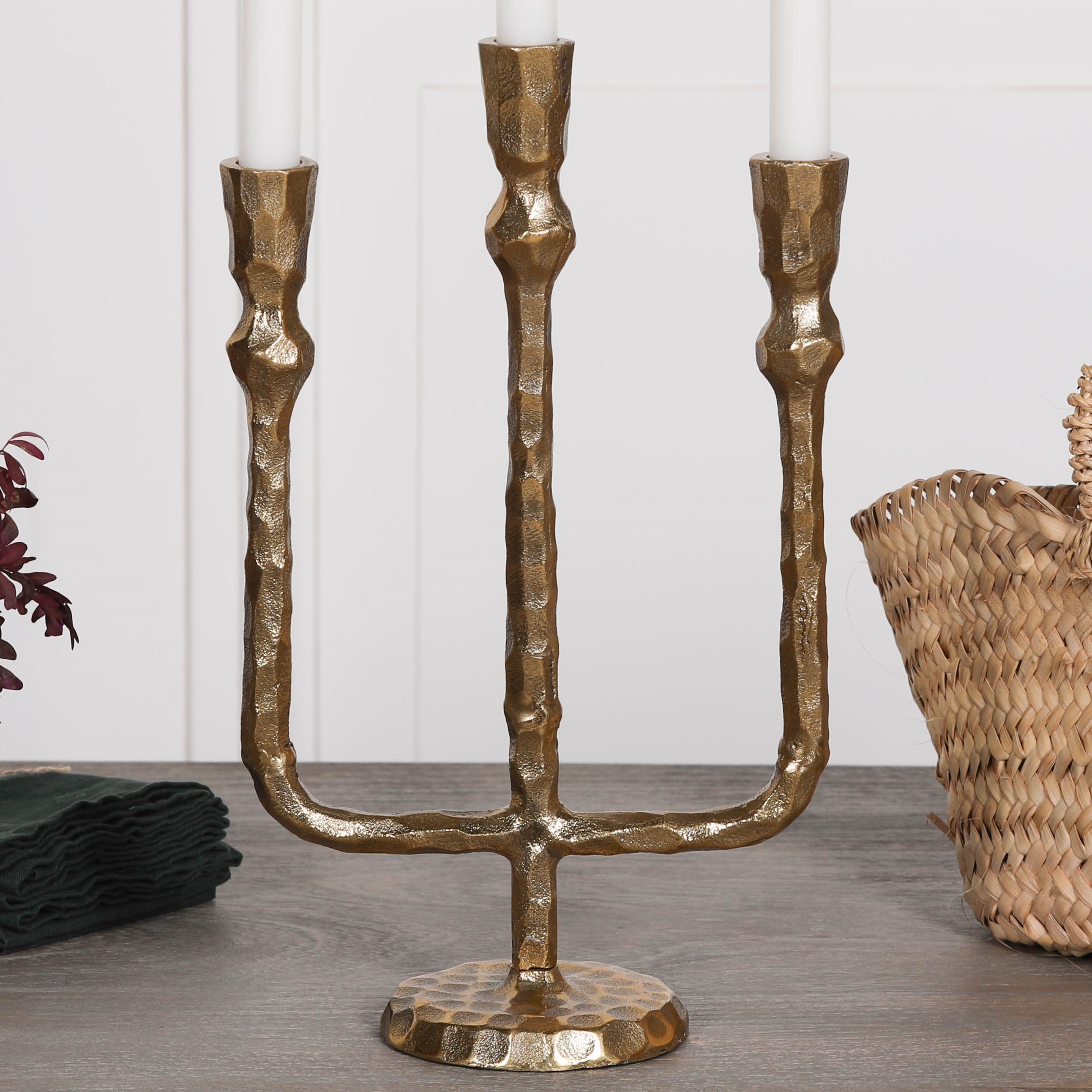 BRASS PLATED CANDLE HOLDER 35CM