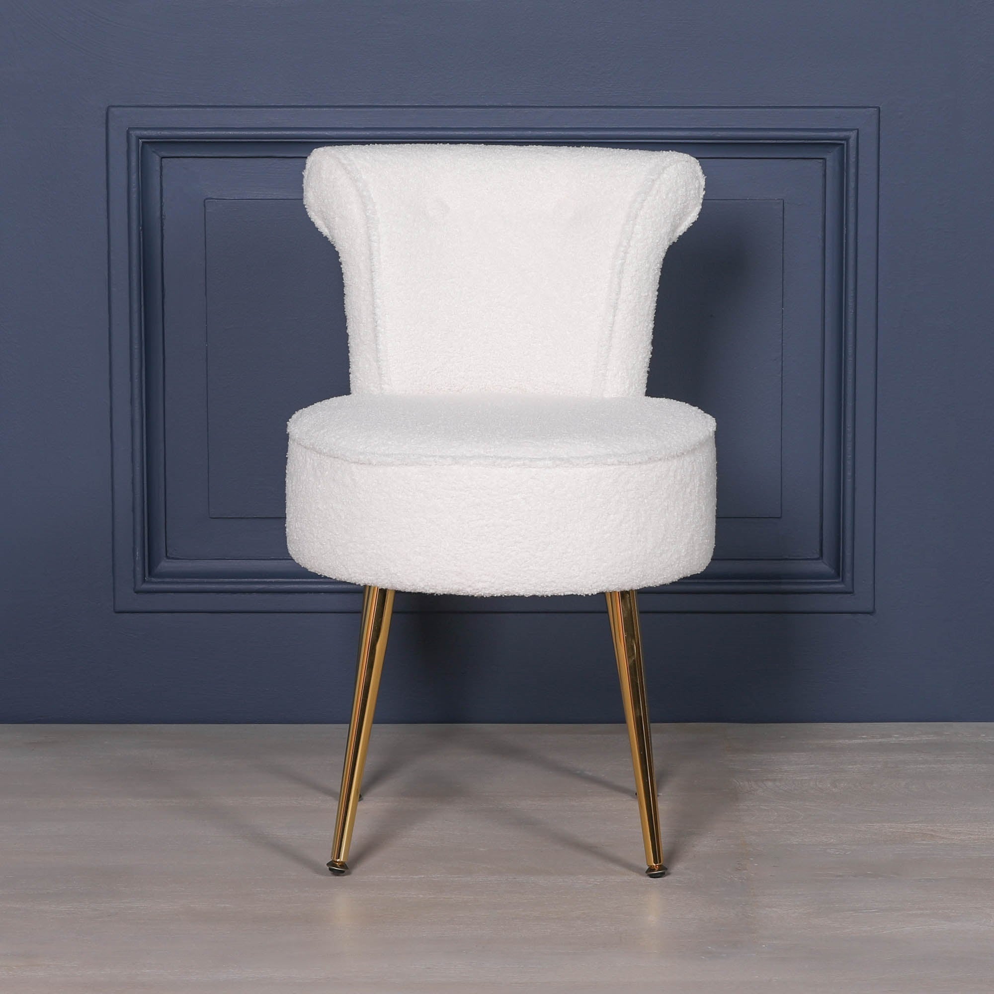 French Boucle Bedroom Chair with Gold Legs