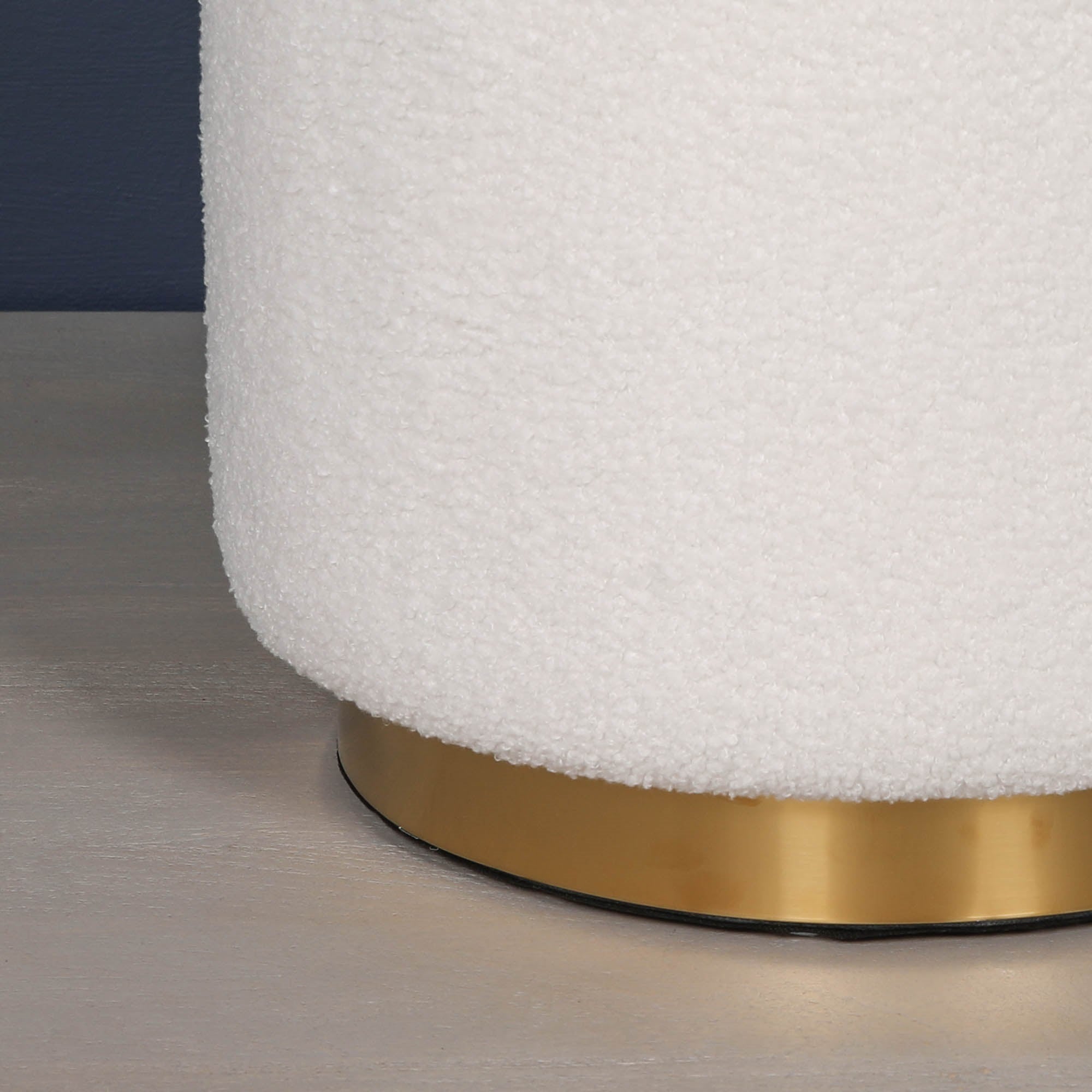 French Boucle Round Stool with Gold Base