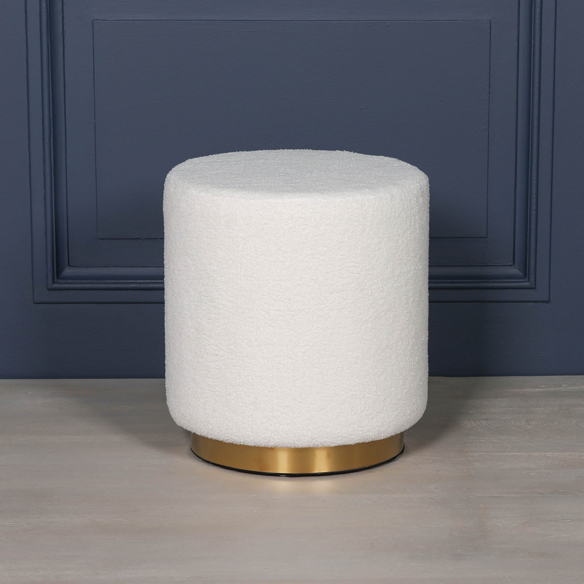 French Boucle Round Stool with Gold Base