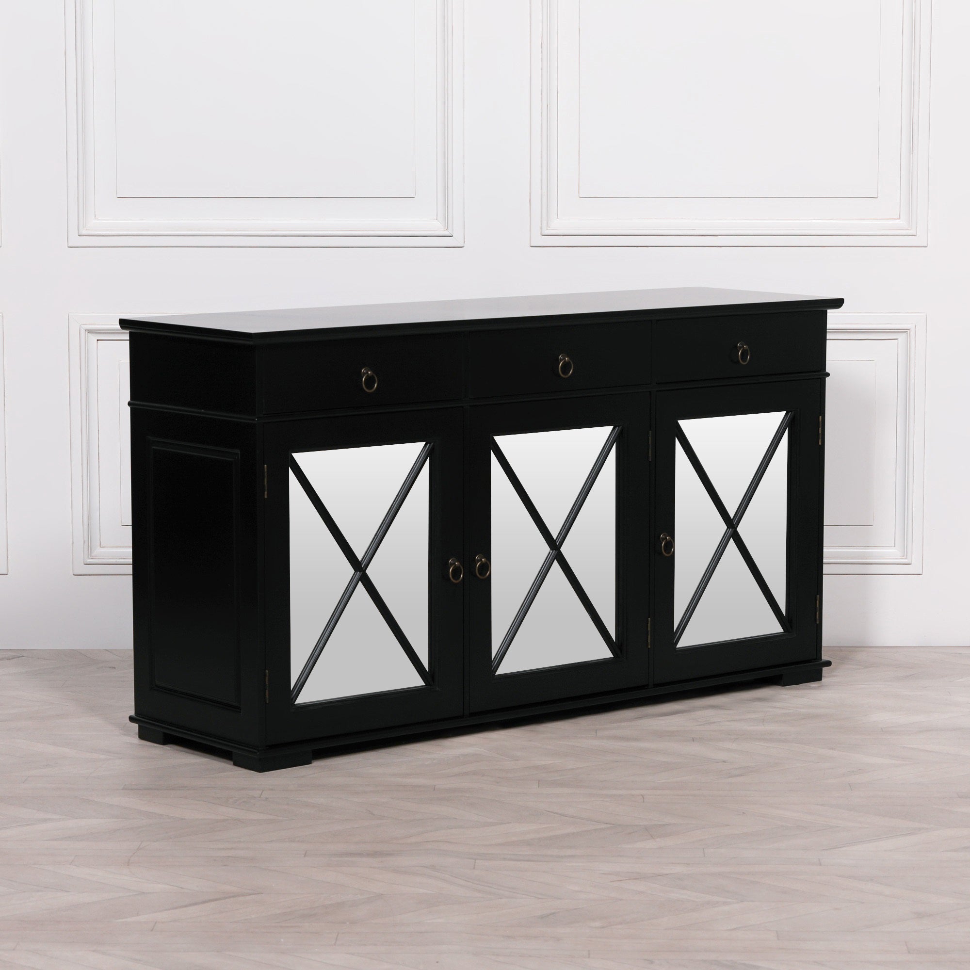 BLACK ORIENTAL SIDEBOARD WITH MIRRORED DOORS 153 CM