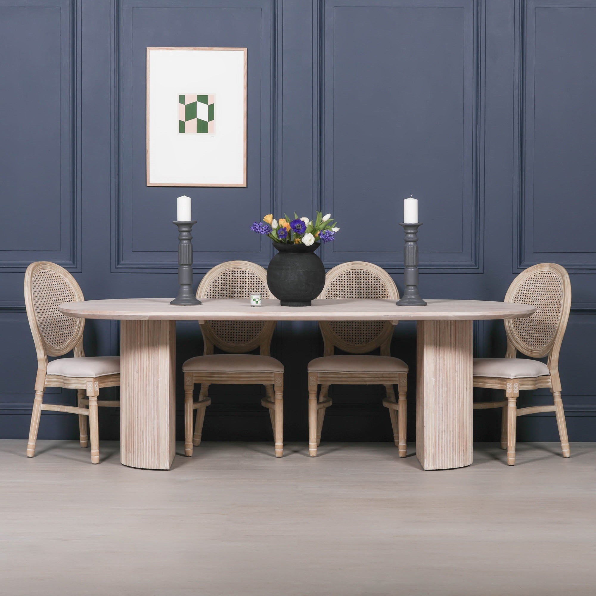 Chelsea Blanche Acacia Fluted Oval  6 Seater Dining Table 230cm