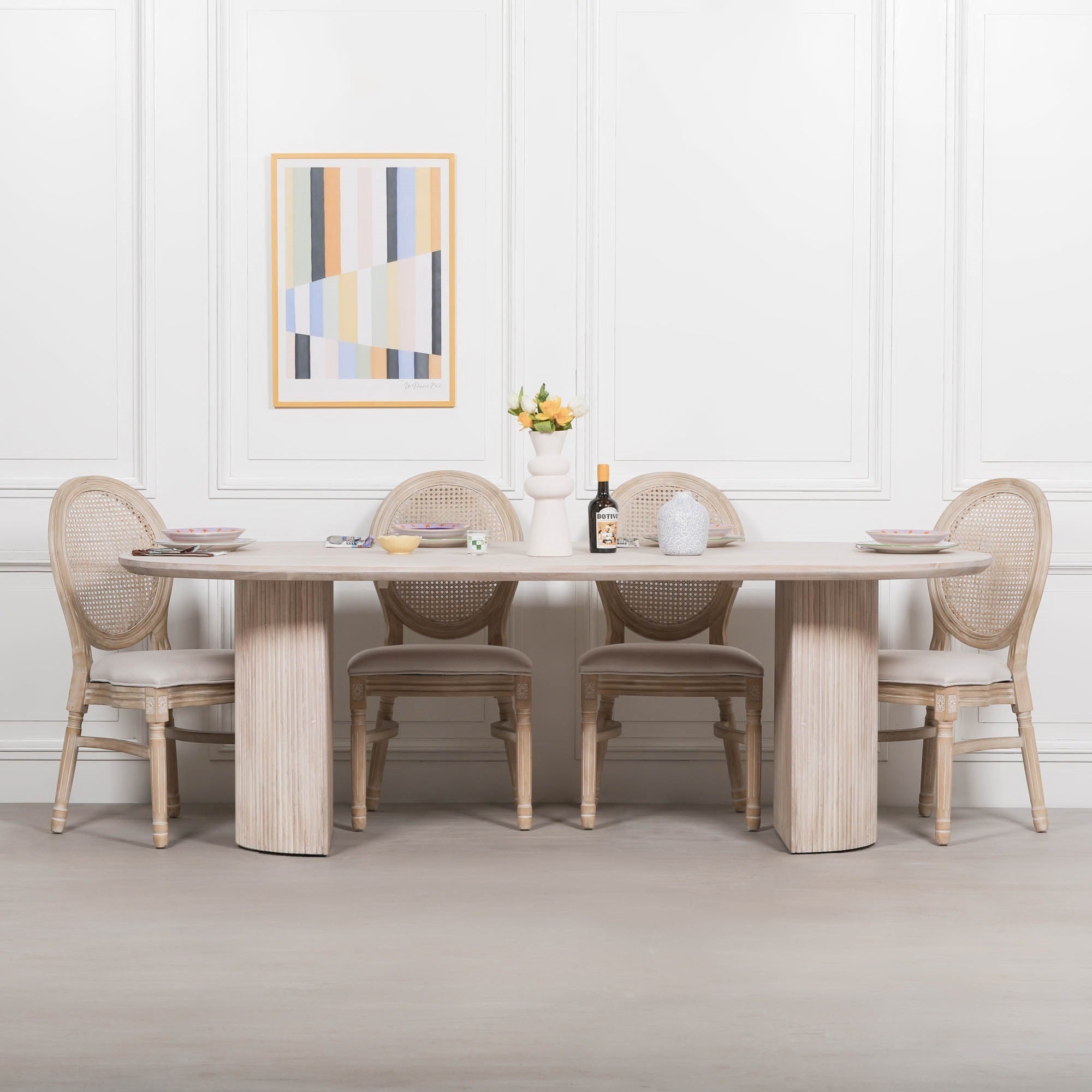 Chelsea Blanche Acacia Fluted Oval  6 Seater Dining Table 230cm