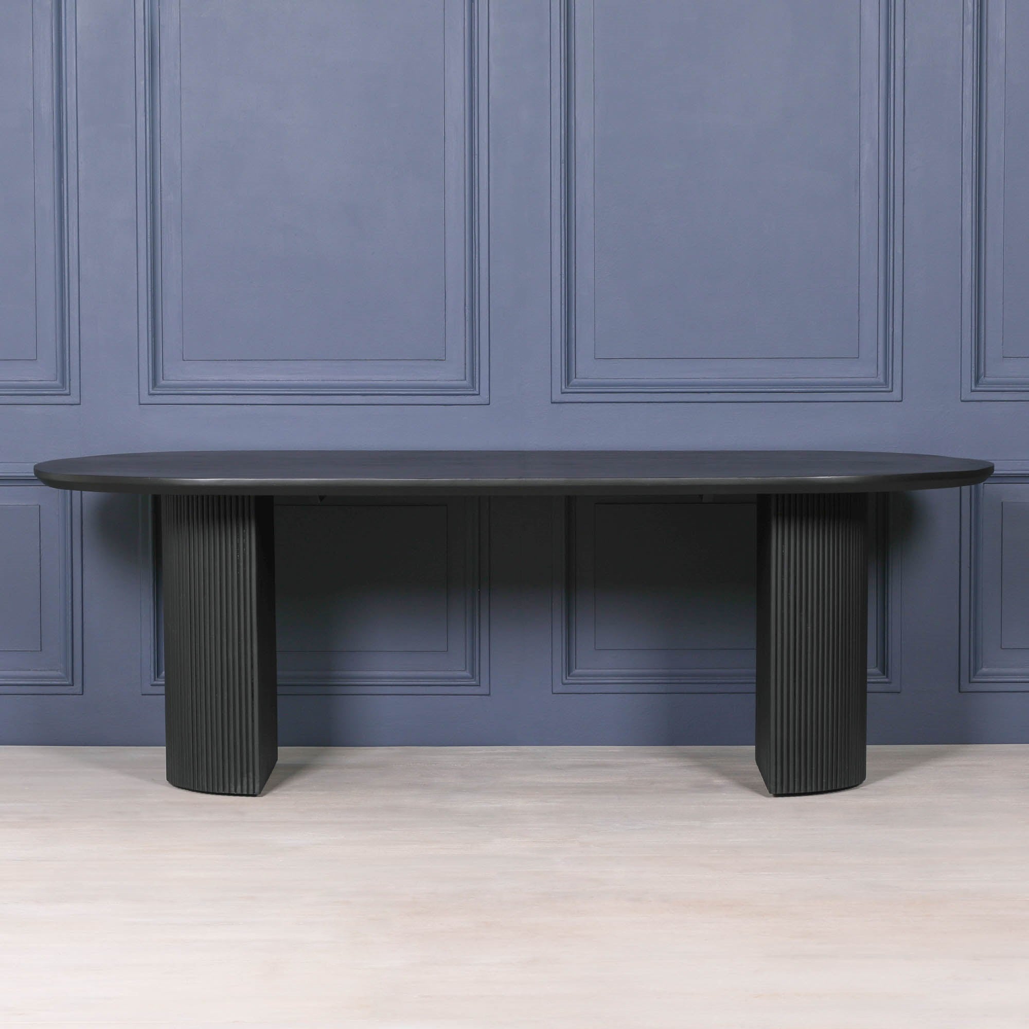 Chelsea Black Painted Acacia Fluted Oval  6 Seater Dining Table 230cm