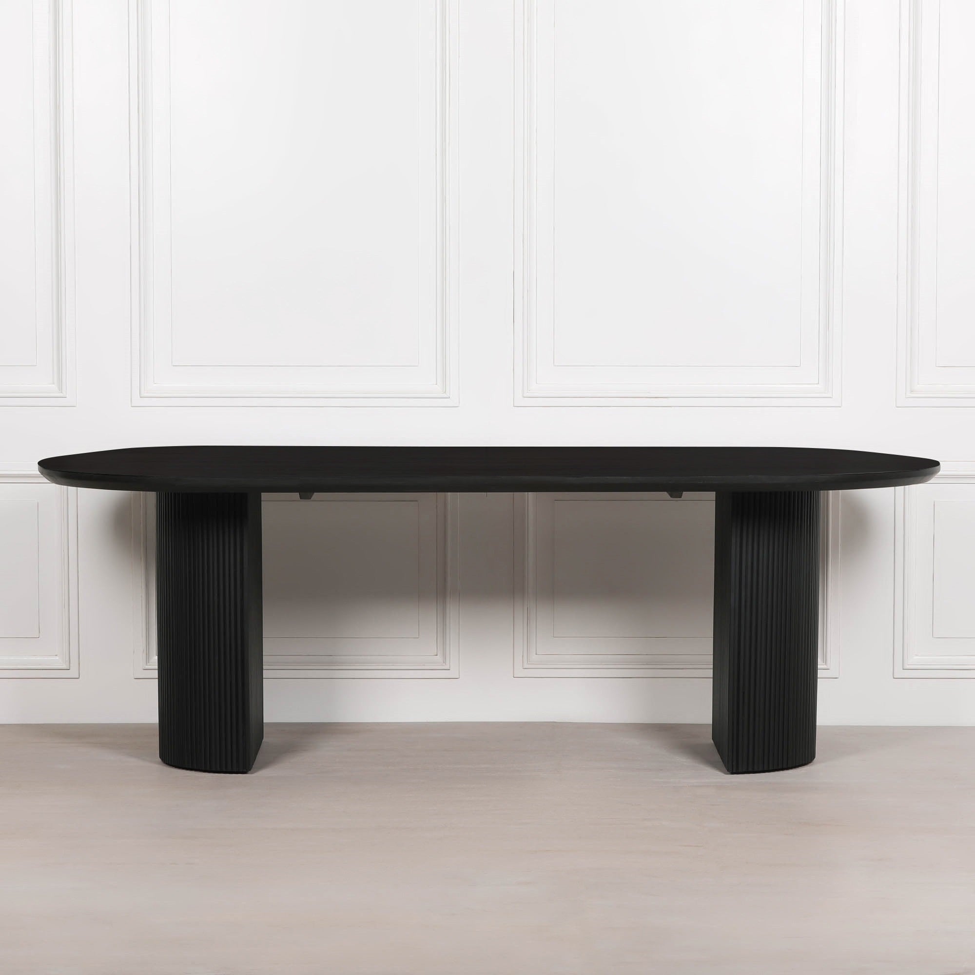 Chelsea Black Painted Acacia Fluted Oval  6 Seater Dining Table 230cm