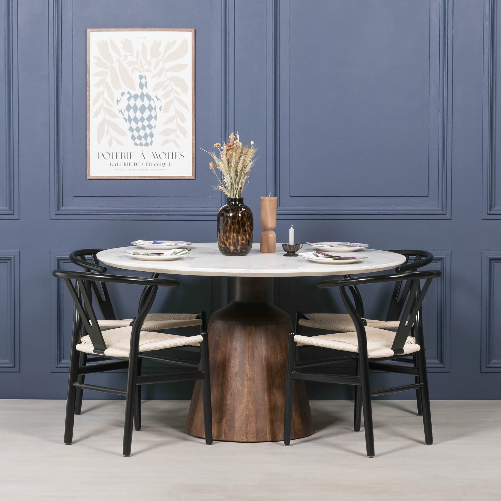 Kensington Wooden Acacia Natural Marble Top 4 Seater Dining Table 135cm