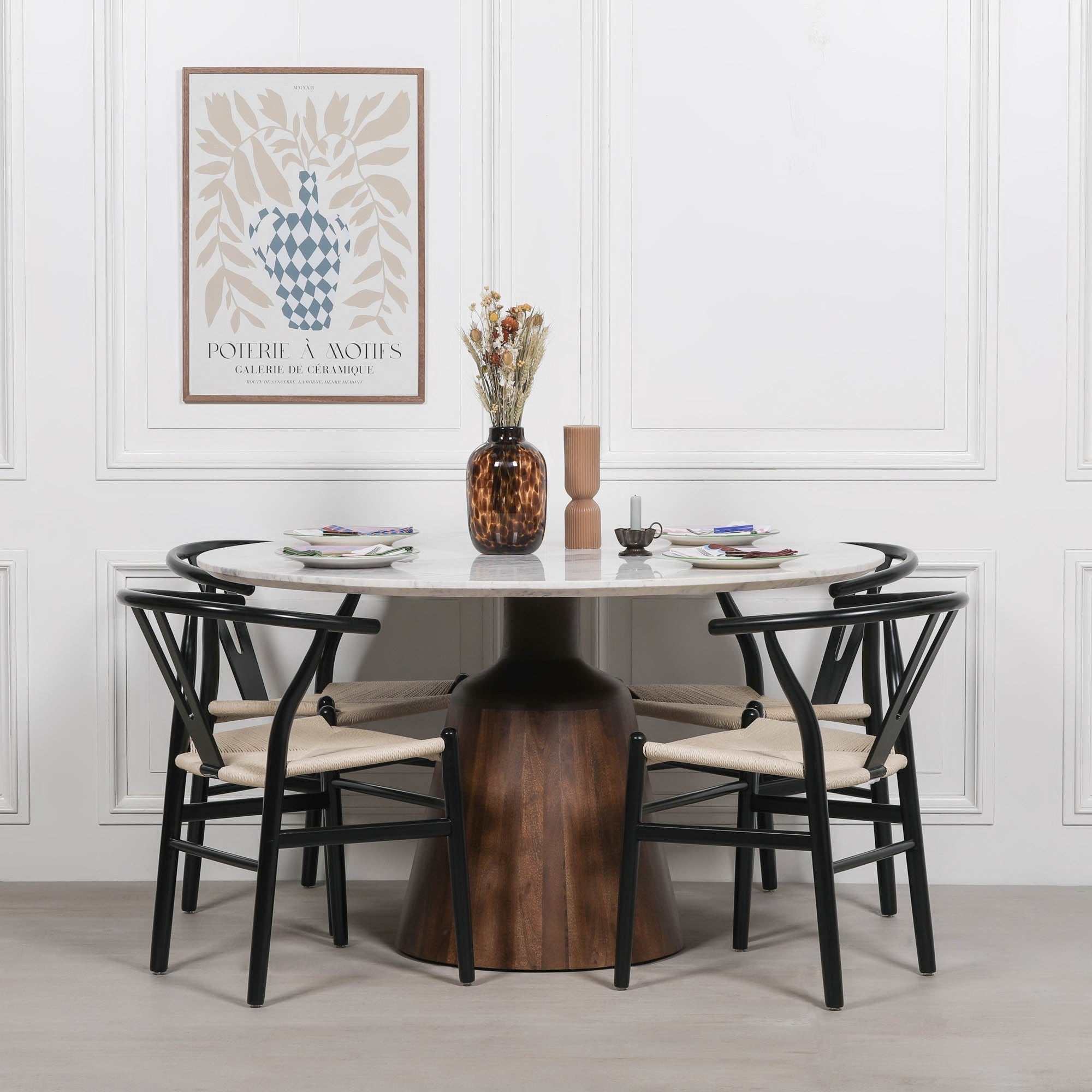 Kensington Wooden Acacia Natural Marble Top 4 Seater Dining Table 135cm