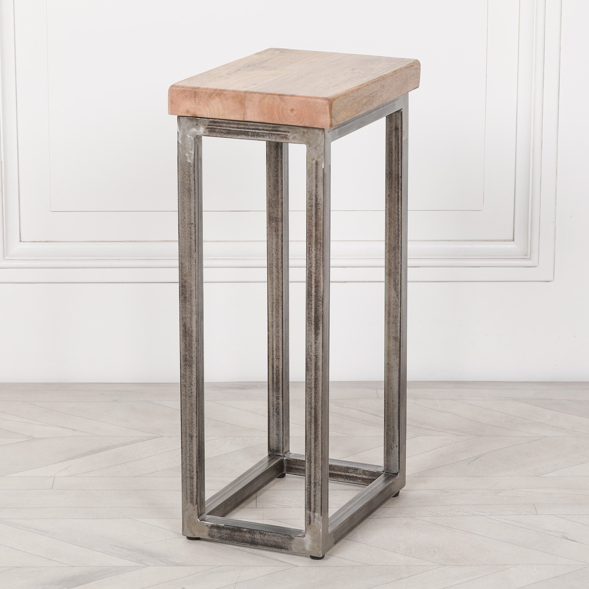 Mason Iron Frame Log Store Side Table with Wooden Top