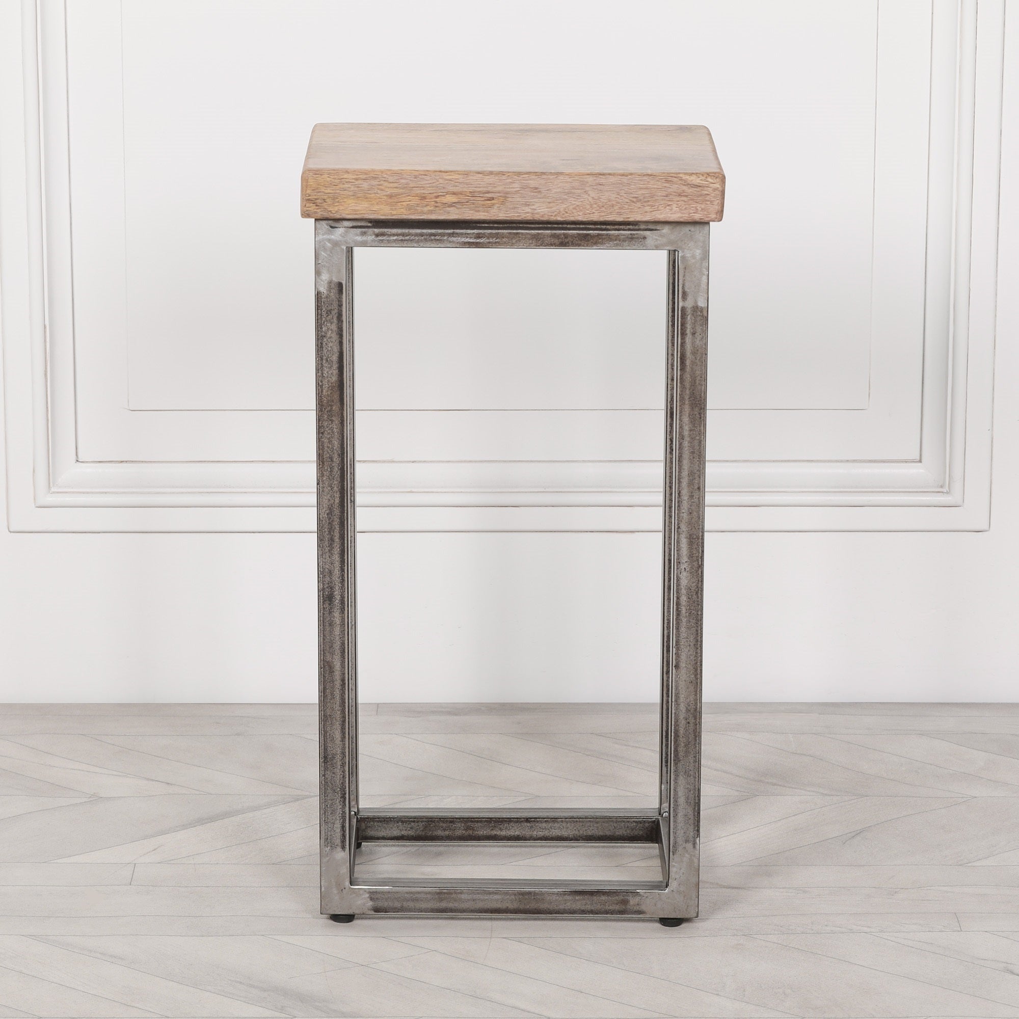 Mason Iron Frame Log Store Side Table with Wooden Top