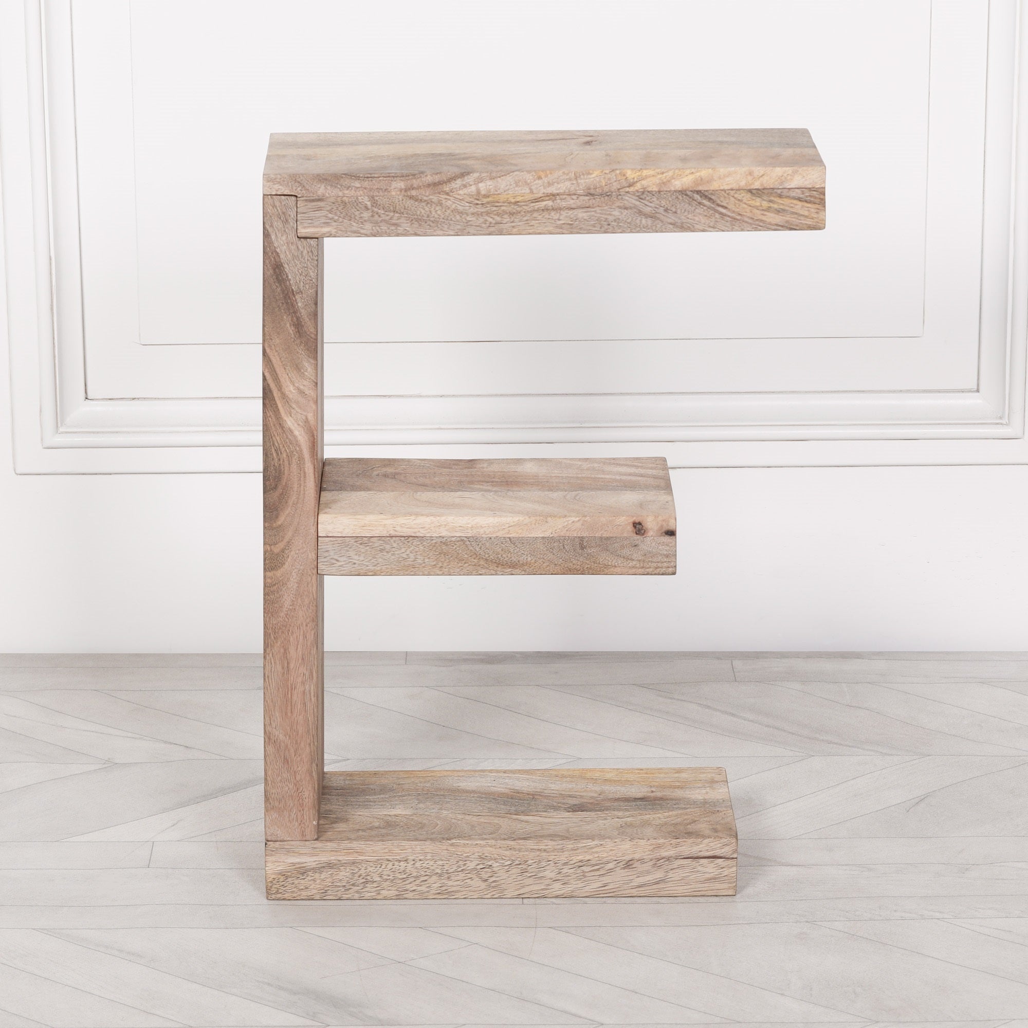 Small Wooden E Shelf Side Occasional Table