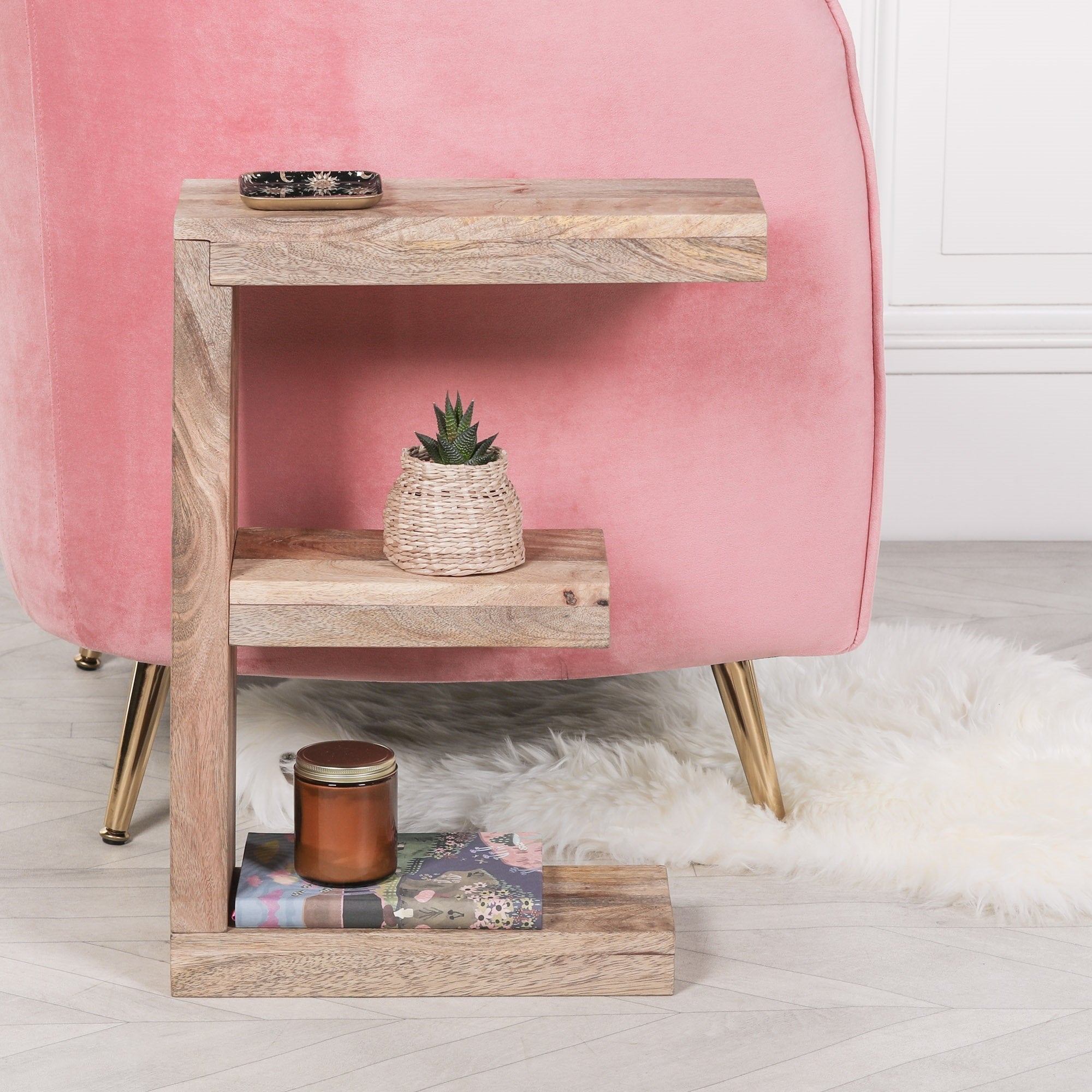 Small Wooden E Shelf Side Occasional Table