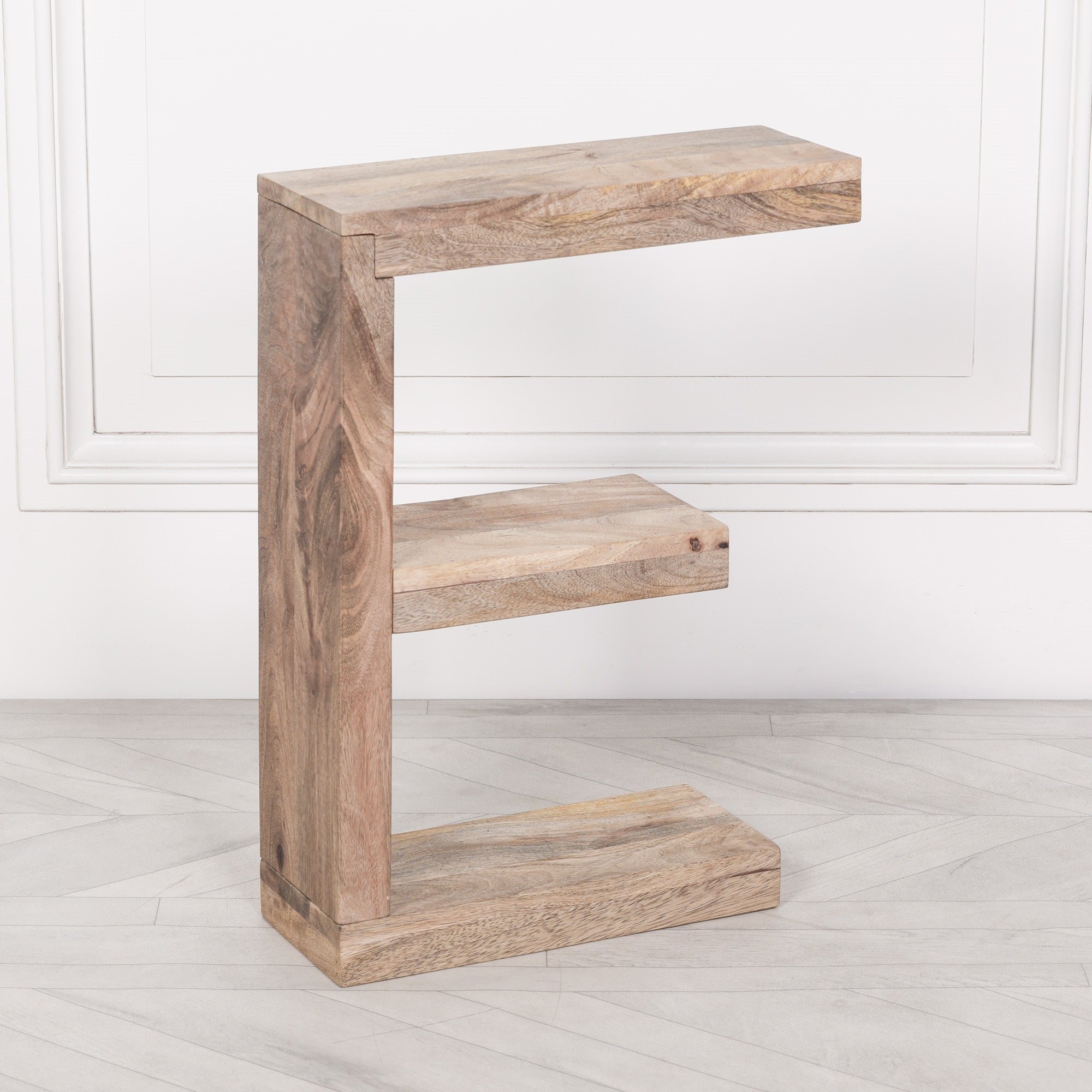 Small Wooden E Shelf Side Occasional Table