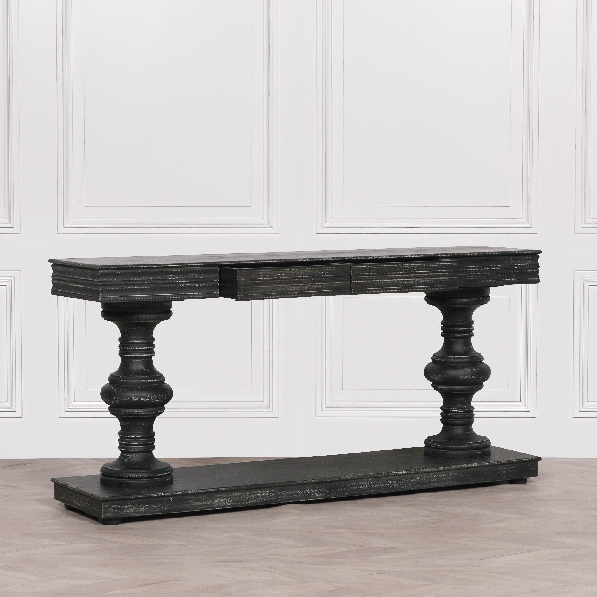 Kingston BLACK DISTRESSED CONSOLE TABLE WITH DRAWERS 180CM