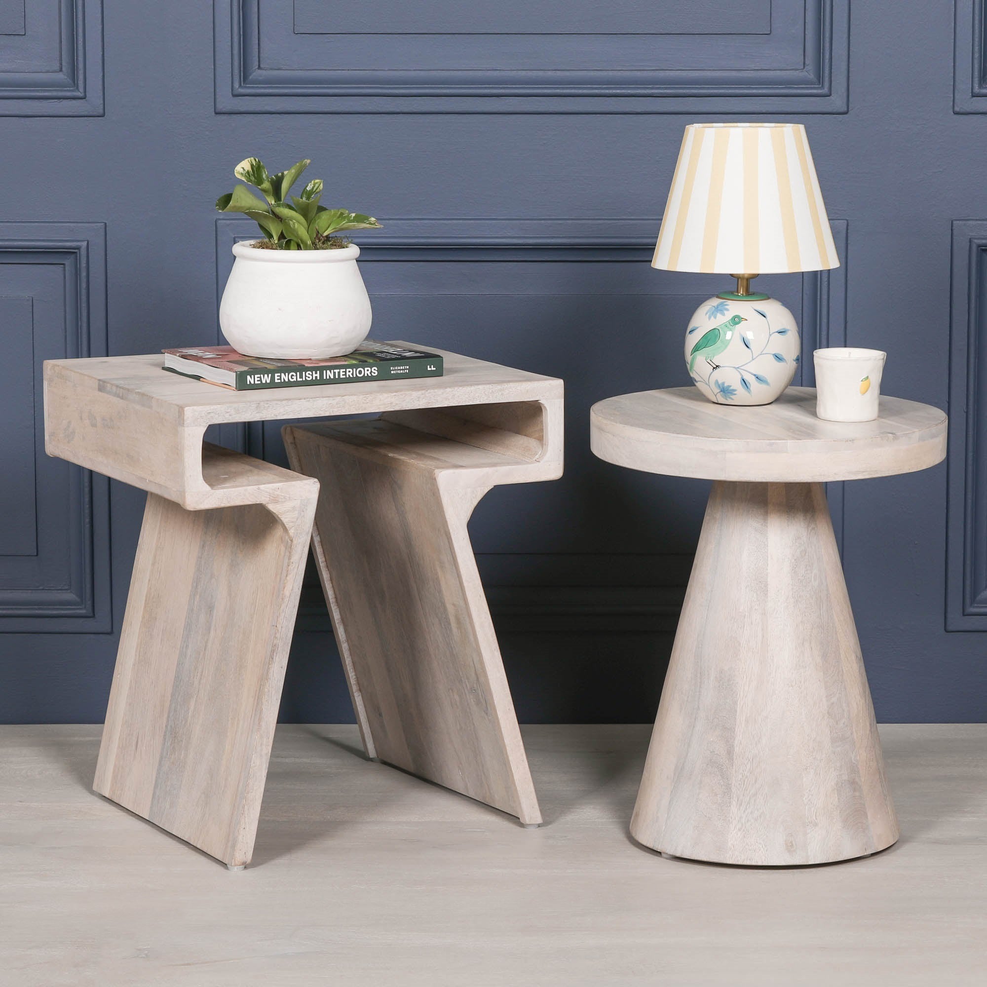 Jigsaw Blanchie Wooden Nesting Side Occasional Table Pair