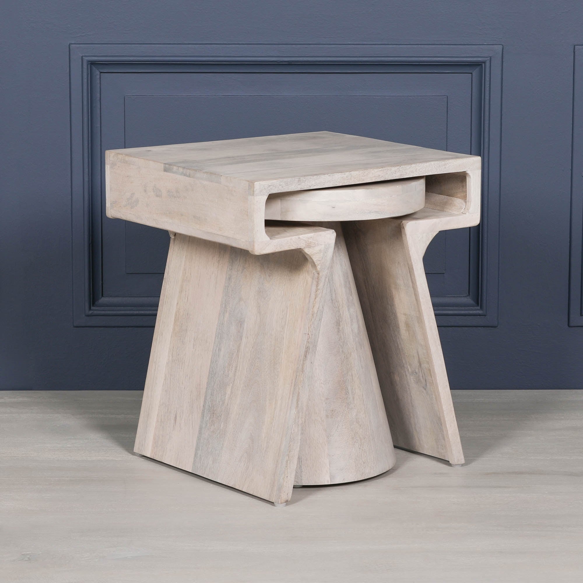 Jigsaw Blanchie Wooden Nesting Side Occasional Table Pair