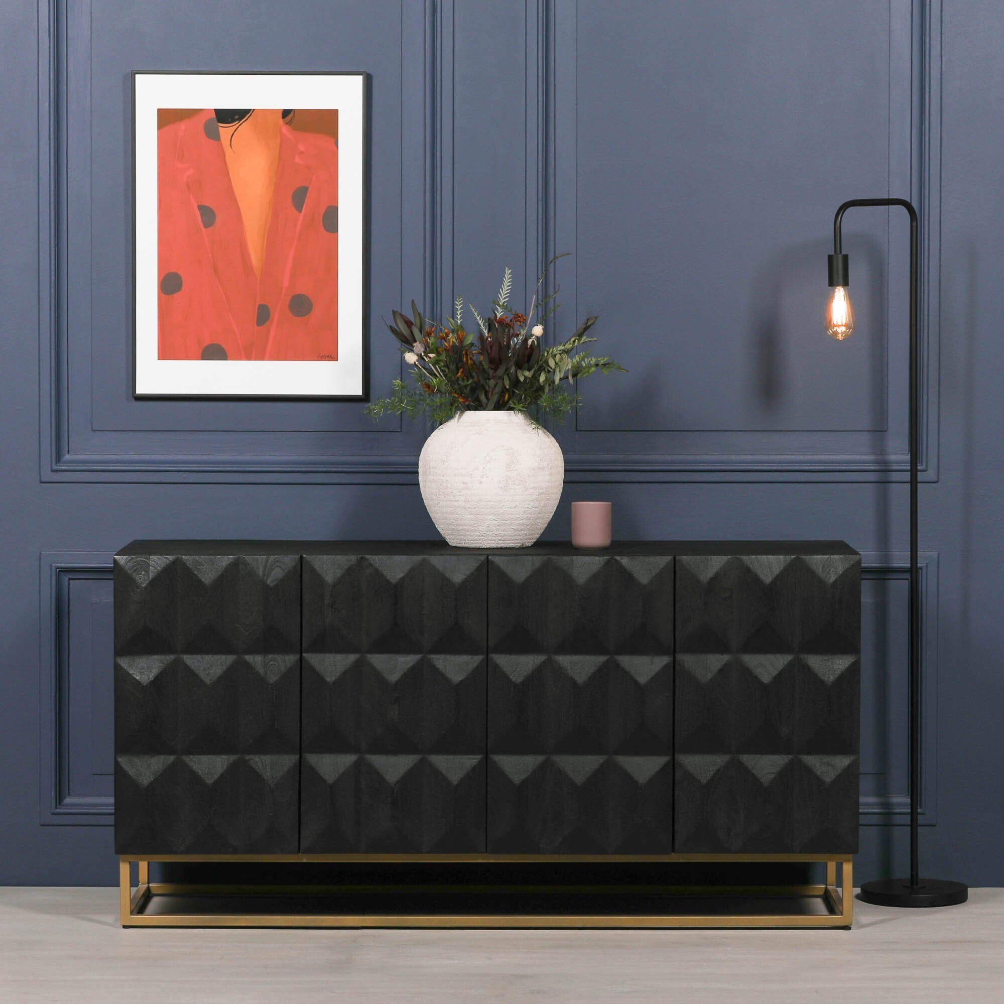 Mayfair Black Wooden Diamond Pattern Sideboard 152 cm