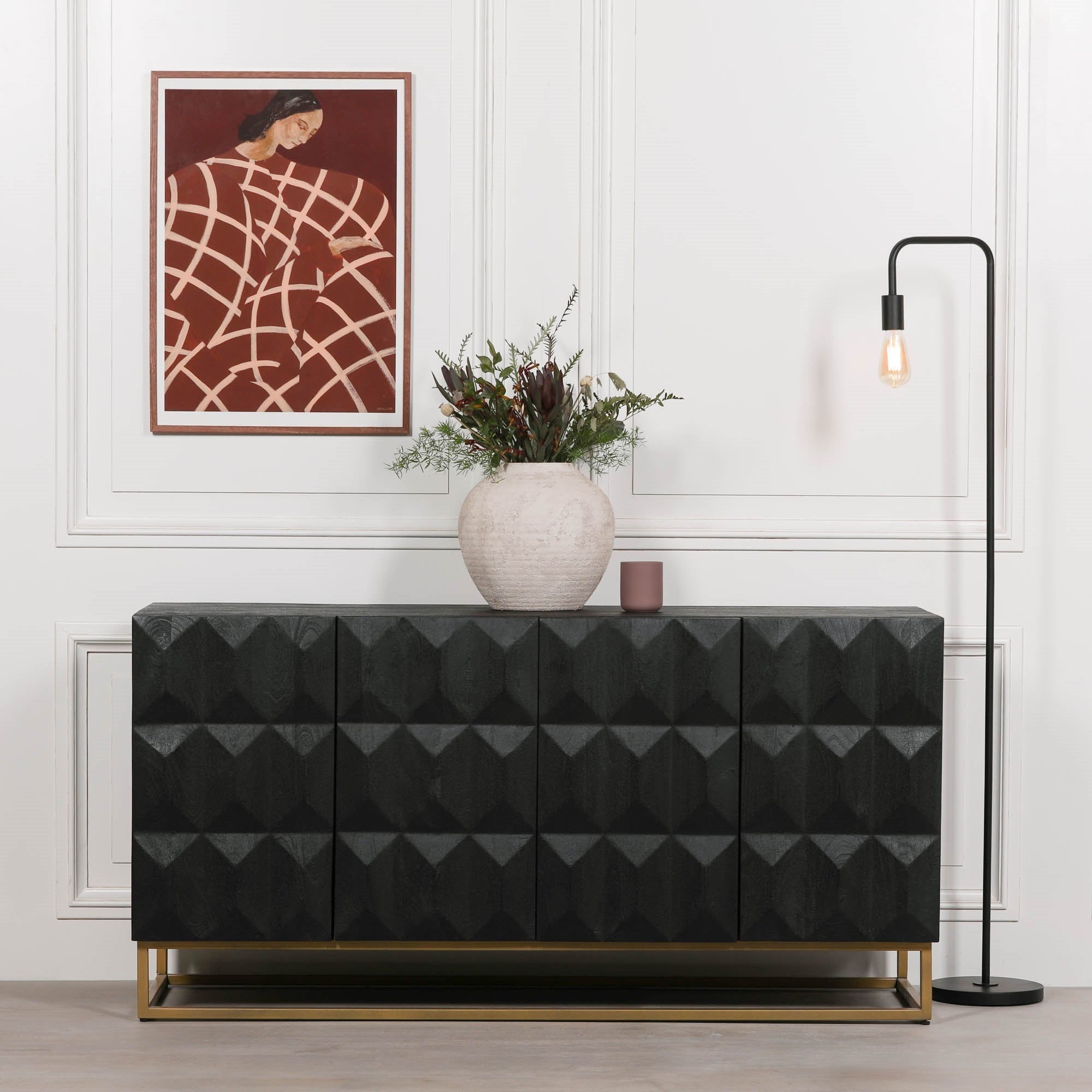 Mayfair Black Wooden Diamond Pattern Sideboard 152 cm