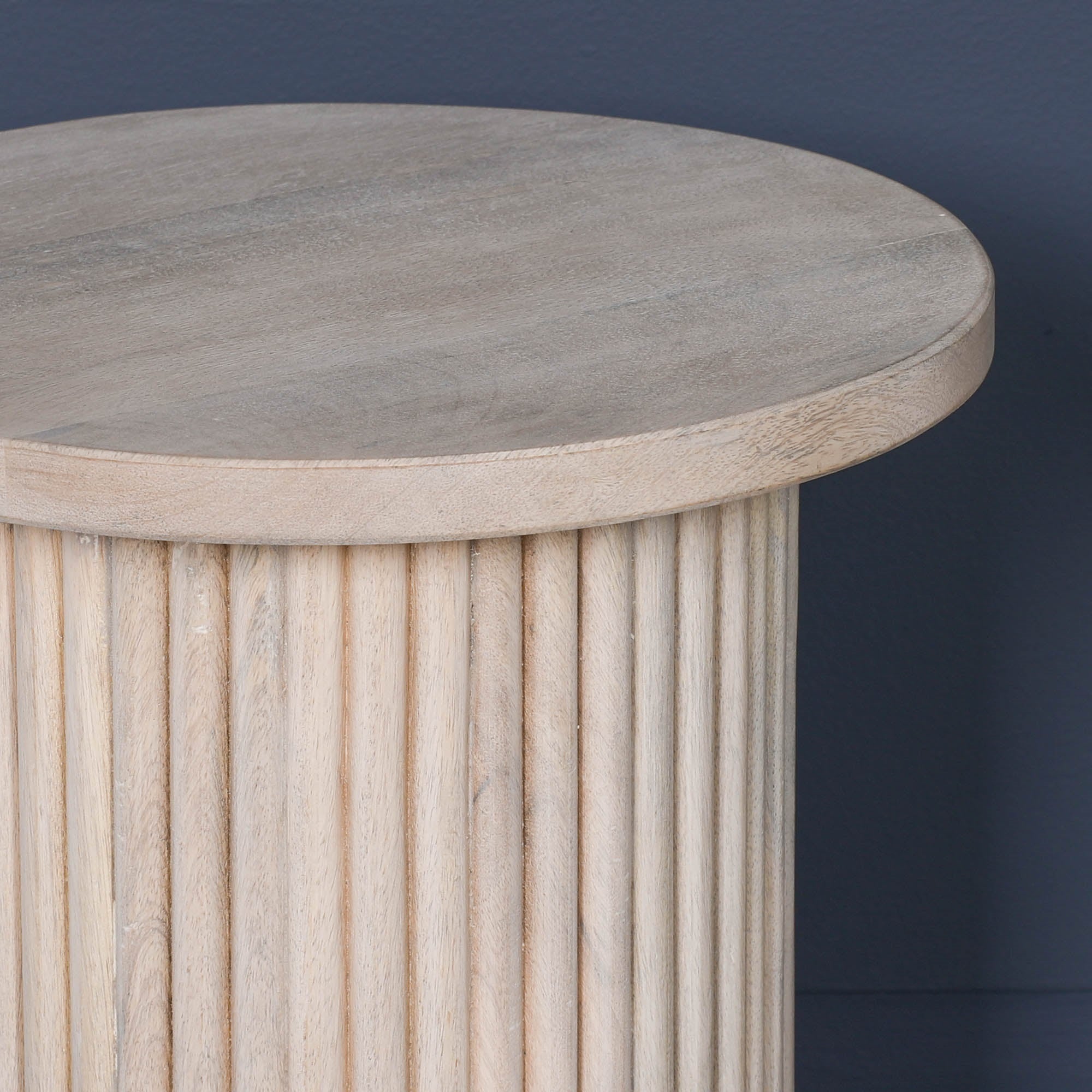 Bobbin Ribbed Blanchie Wooden Round Side Occasional Table