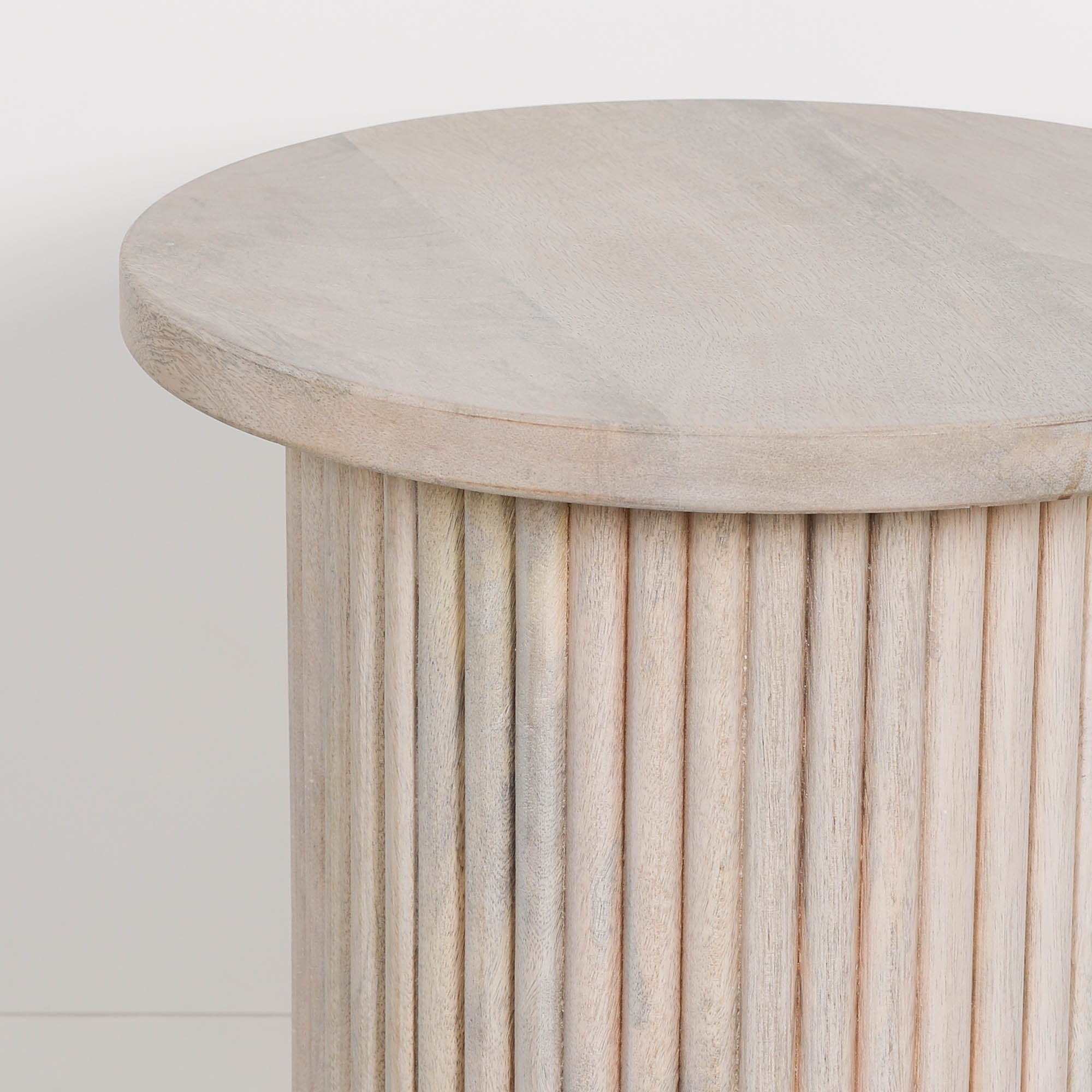 Bobbin Ribbed Blanchie Wooden Round Side Occasional Table