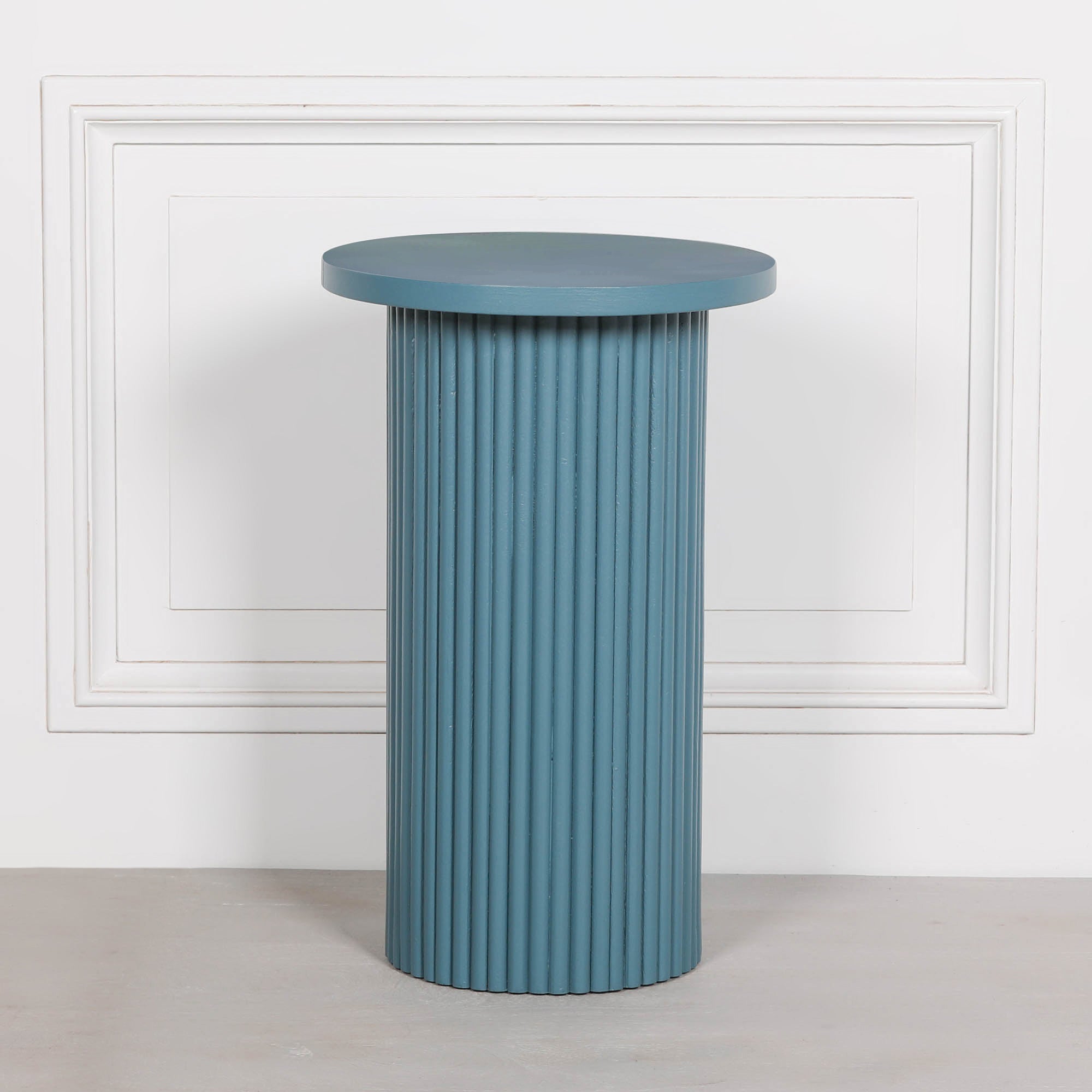 Bobbin Ribbed Ocean Blue Round Side Occasional Table