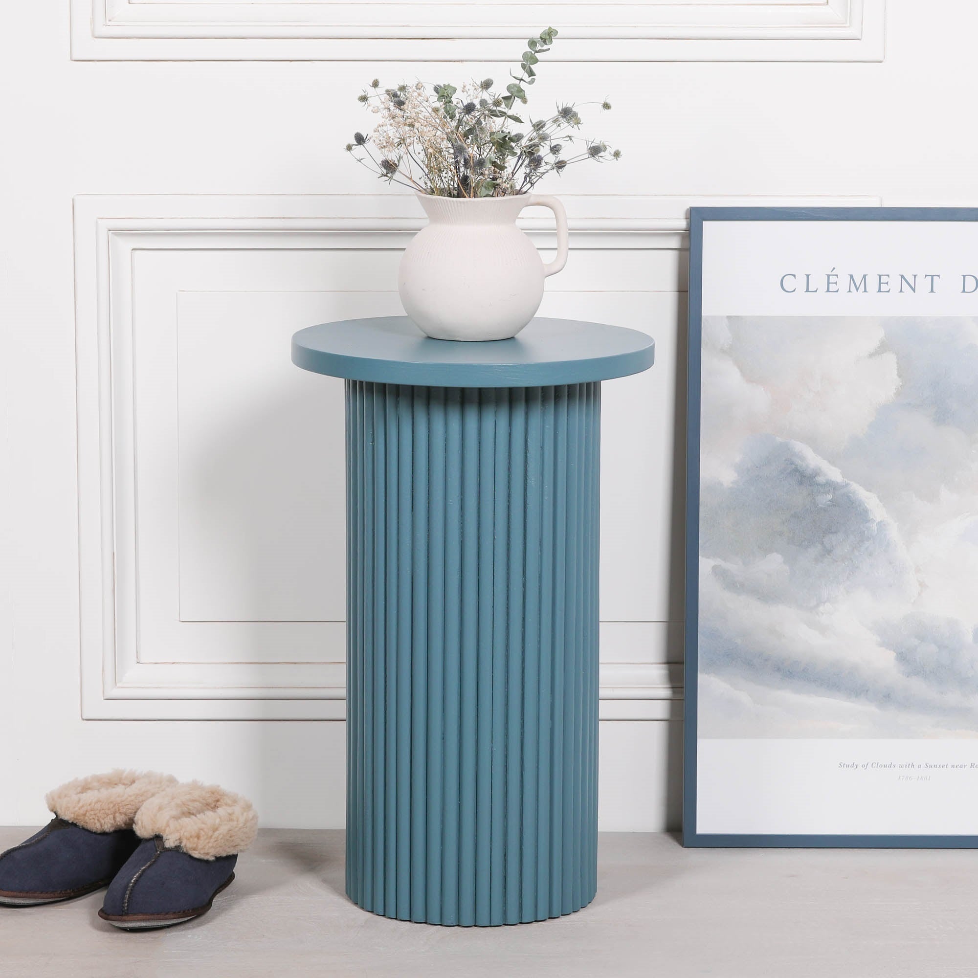 Bobbin Ribbed Ocean Blue Round Side Occasional Table