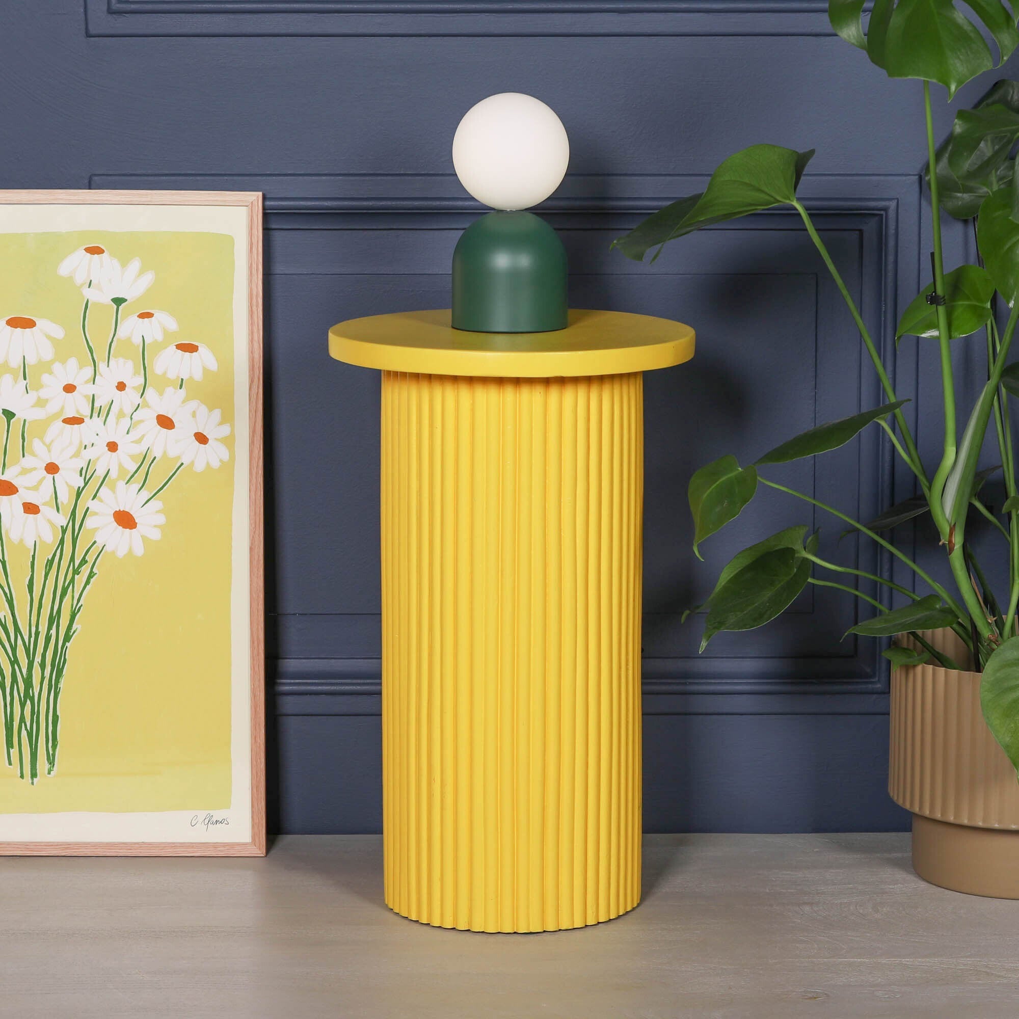 Bobbin Ribbed Sunflower Yellow Round Side Occasional Table