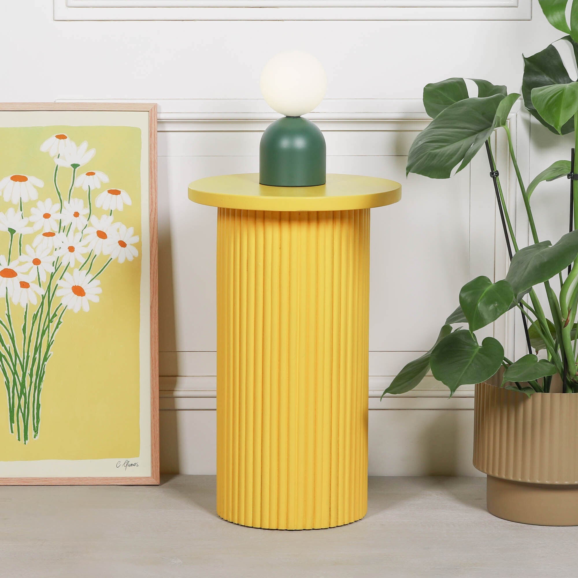 Bobbin Ribbed Sunflower Yellow Round Side Occasional Table