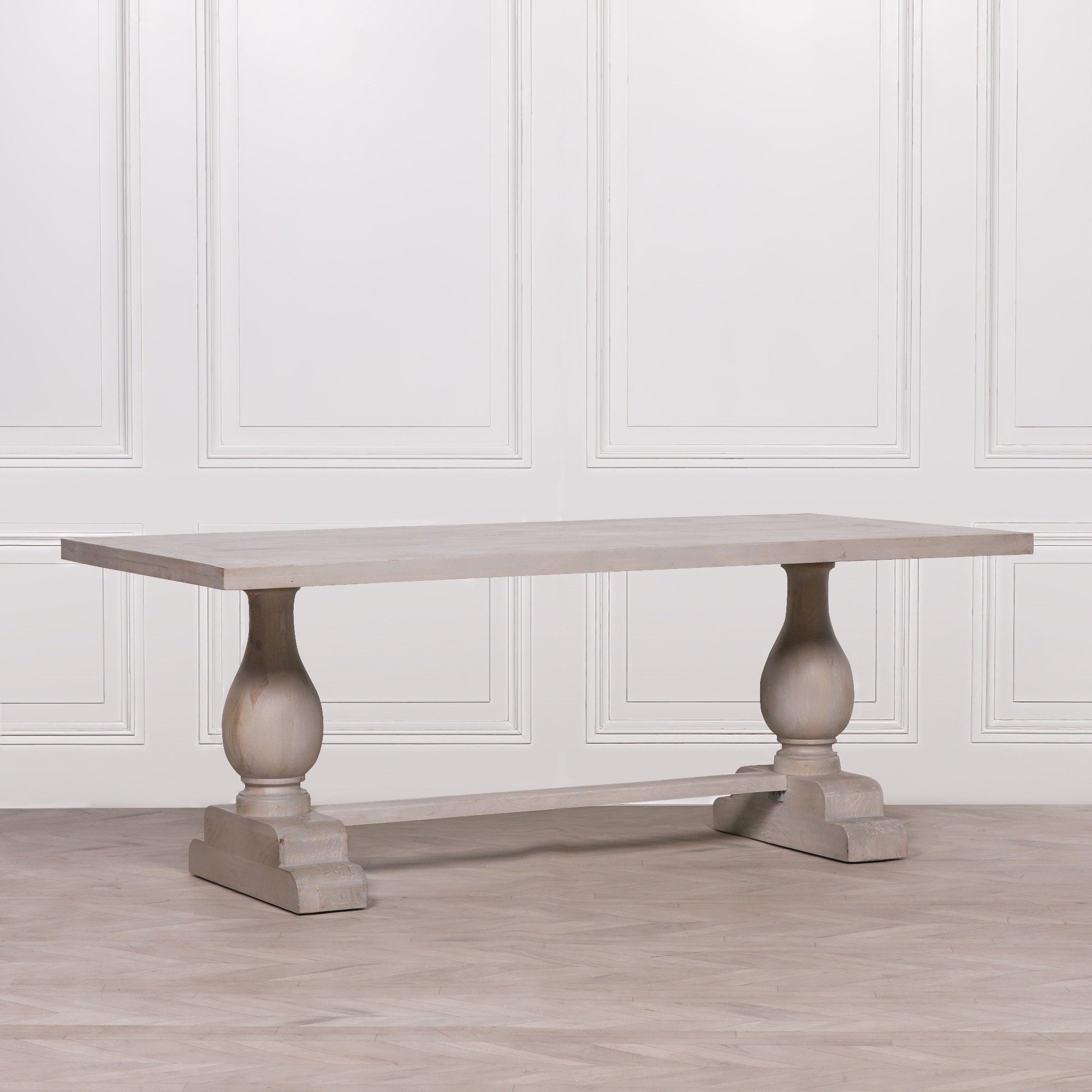 Kendal Blanche Wood Rustic Washed Rectangular Dining Table 210cm