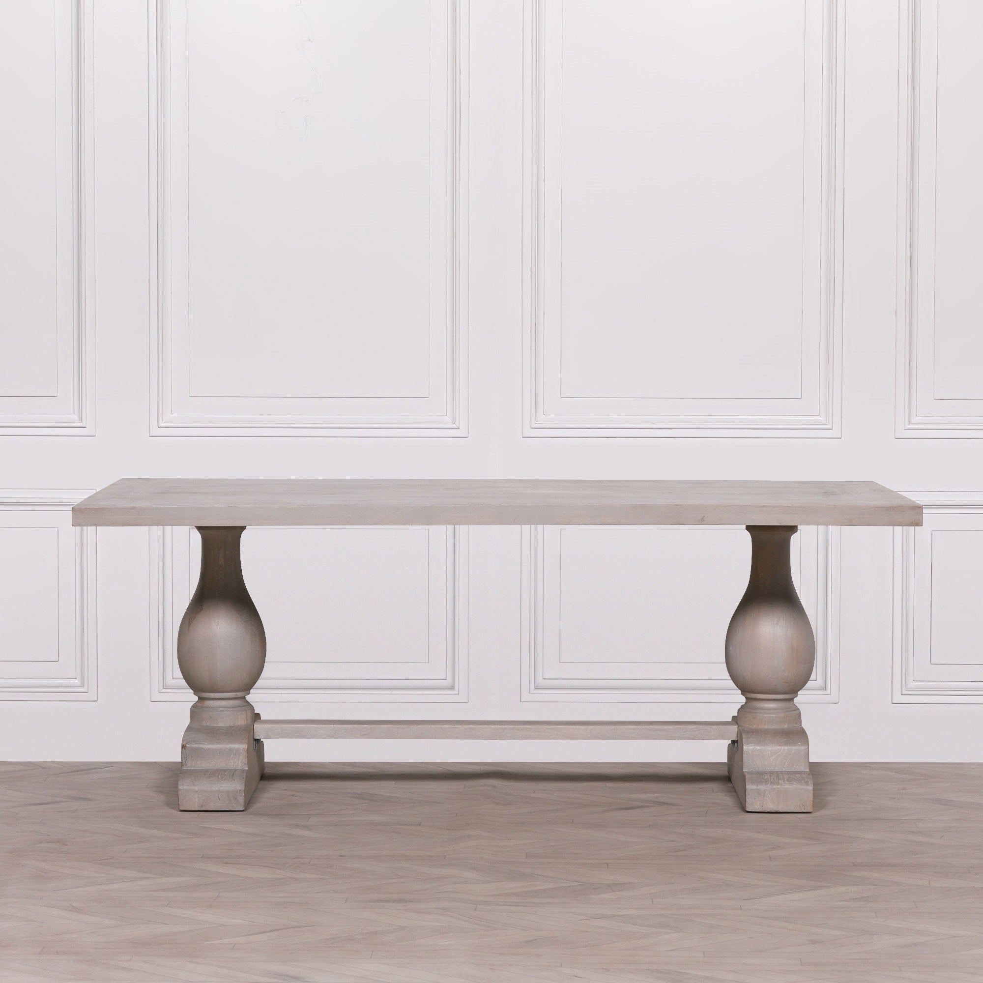 Kendal Blanche Wood Rustic Washed Rectangular Dining Table 210cm