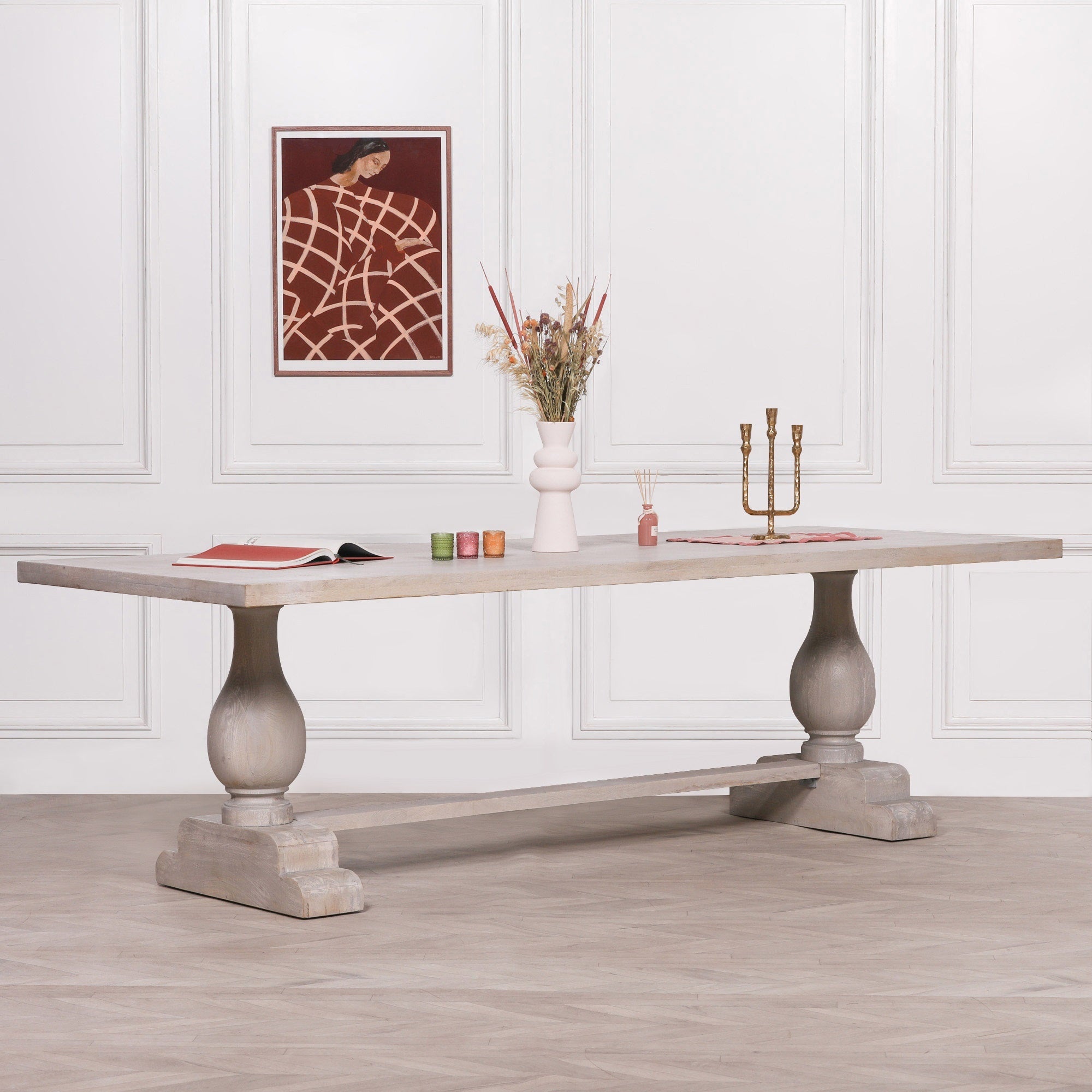 Kendal Blanche Wood Rustic Rectangular Dining Table 260cm