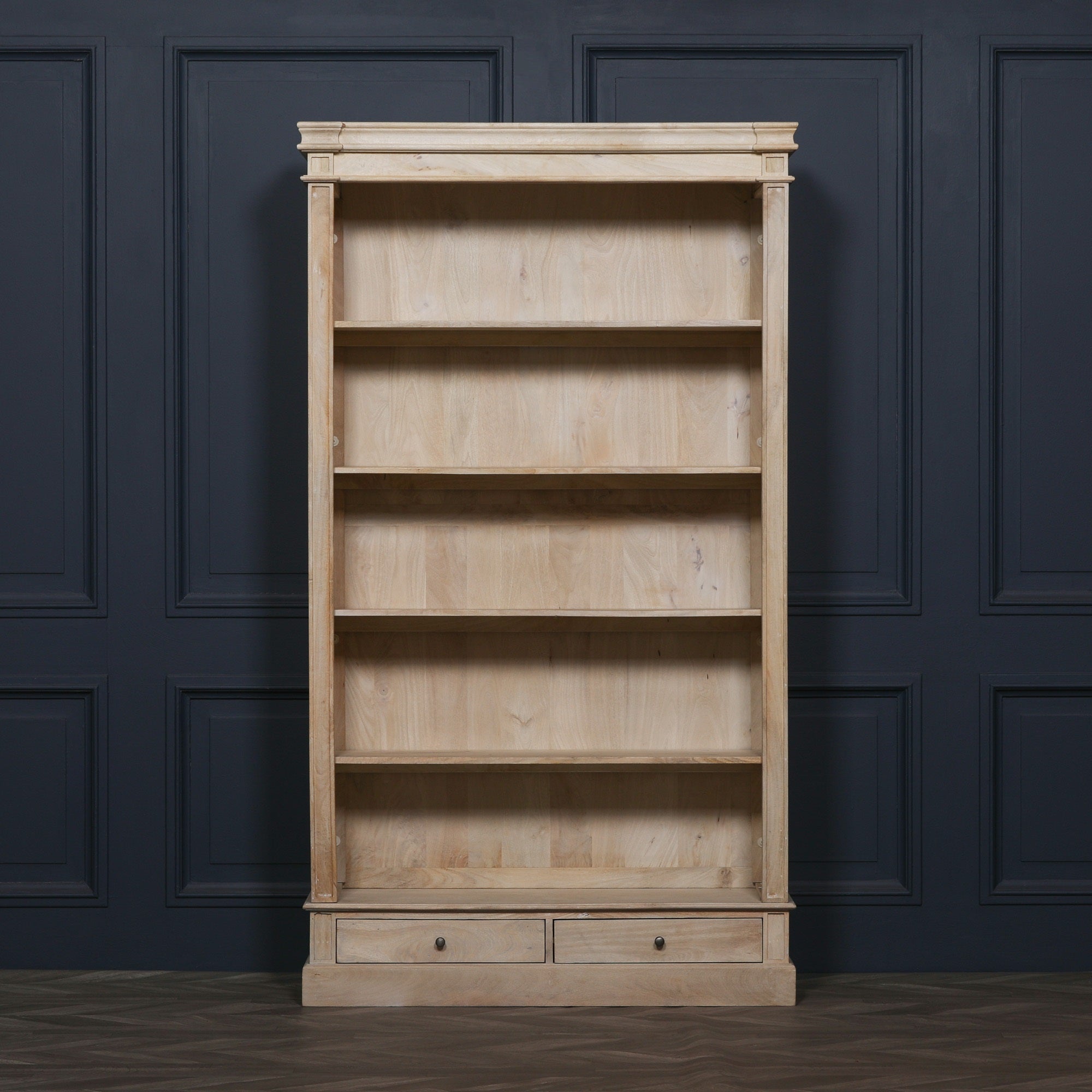 BLANCHE WOODEN RUSTIC SINGLE OPEN BOOKCASE WITH DRAWERS