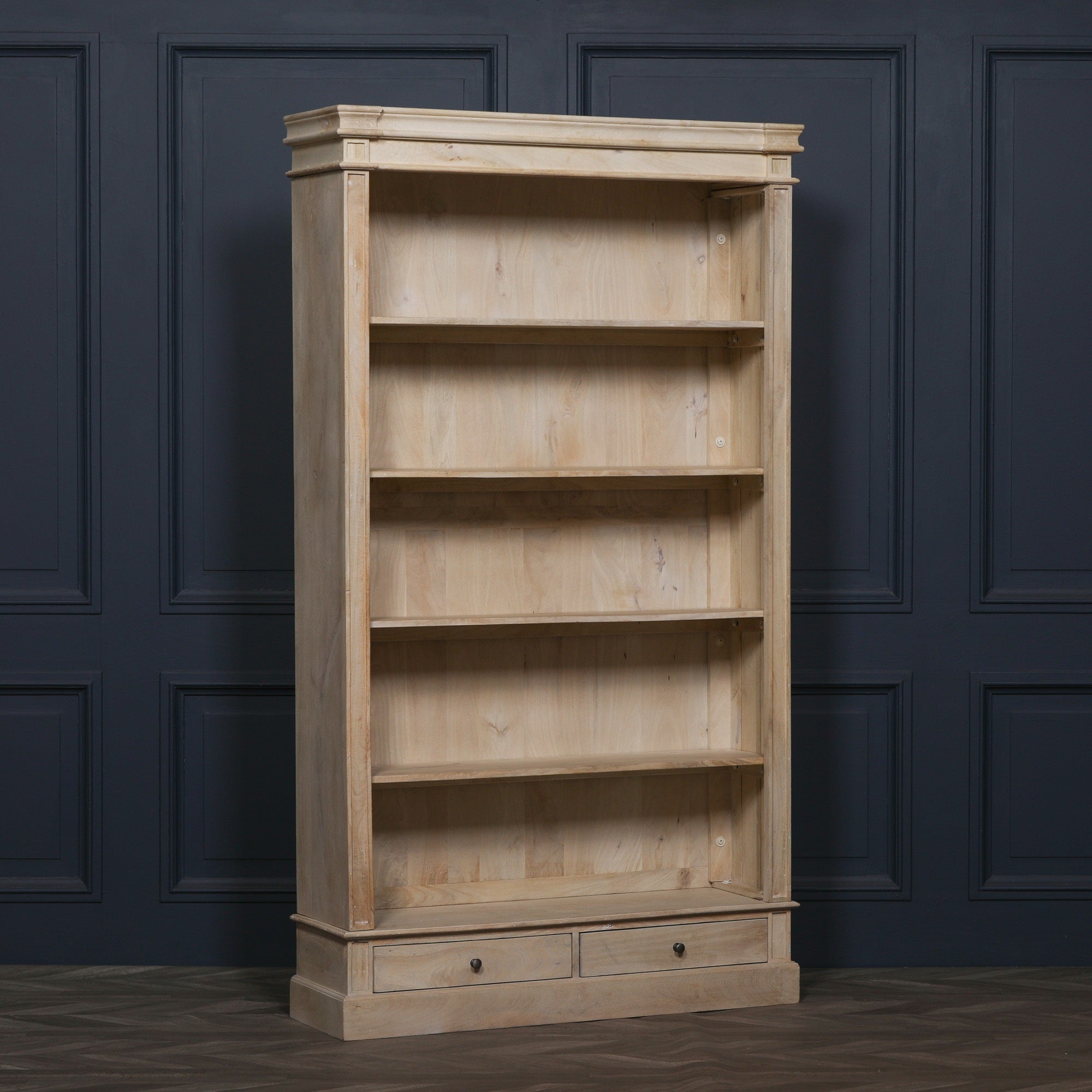 BLANCHE WOODEN RUSTIC SINGLE OPEN BOOKCASE WITH DRAWERS