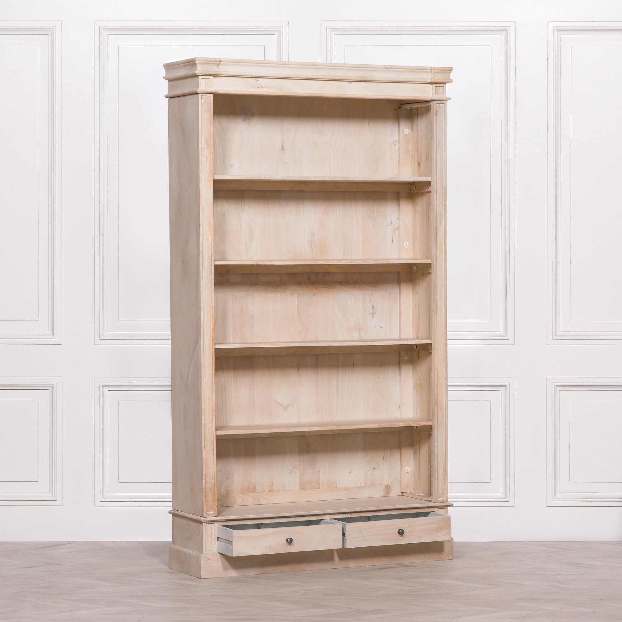 BLANCHE WOODEN RUSTIC SINGLE OPEN BOOKCASE WITH DRAWERS