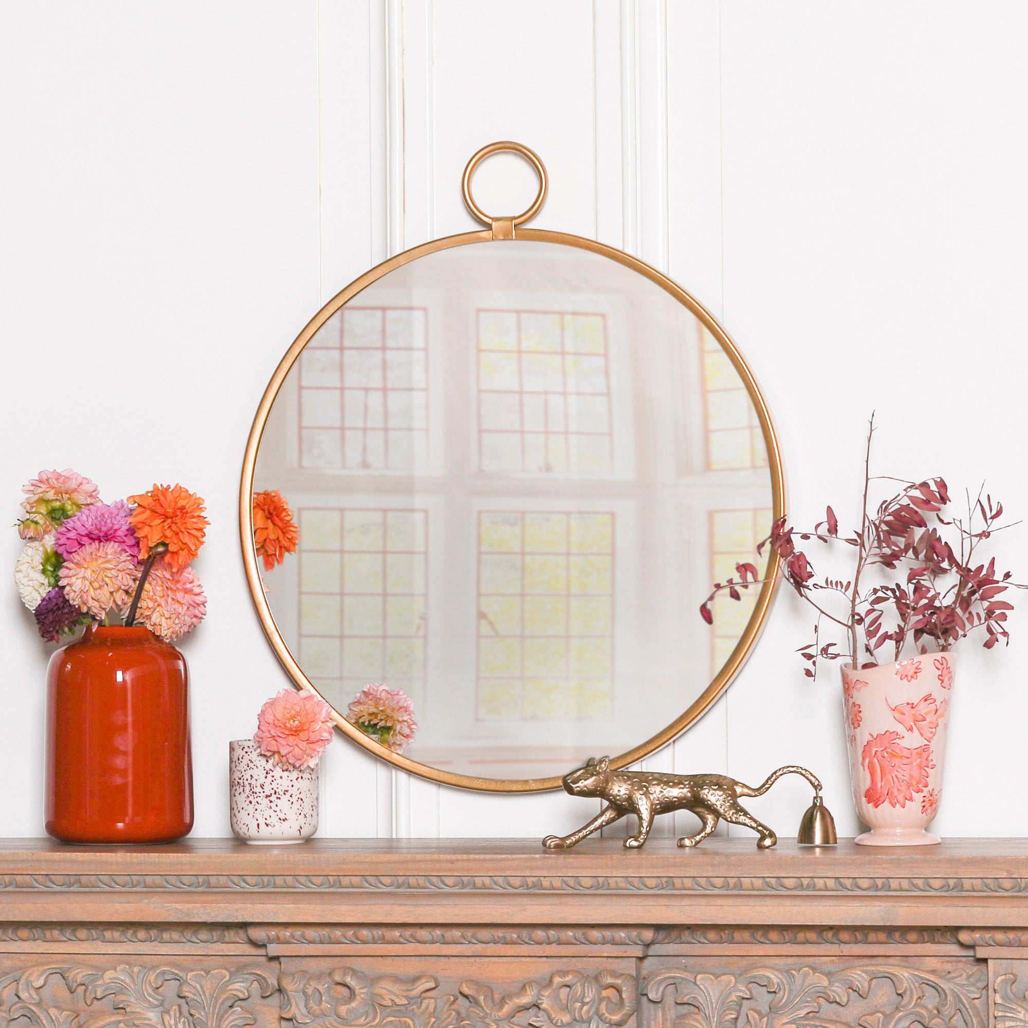 Gatsby Gold Round Hook Wall Mirror 50cm