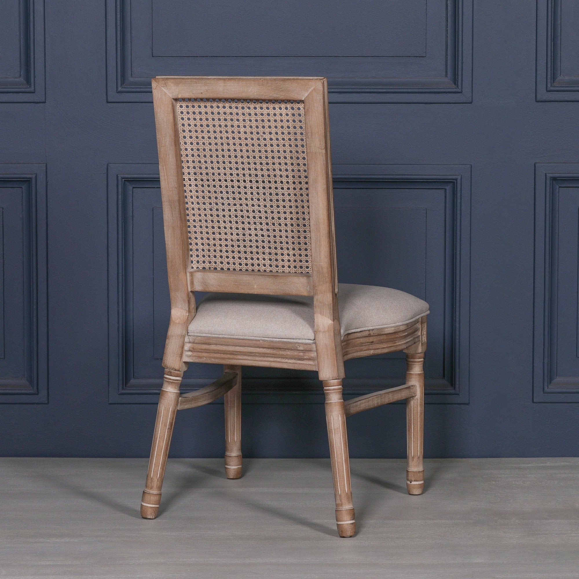 Wooden Louisiana Upholstered Square Rattan Back Dining Chair