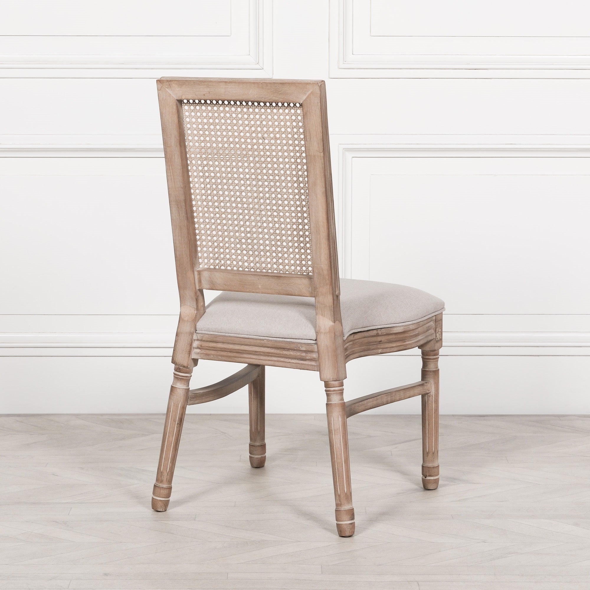 Wooden Louisiana Upholstered Square Rattan Back Dining Chair