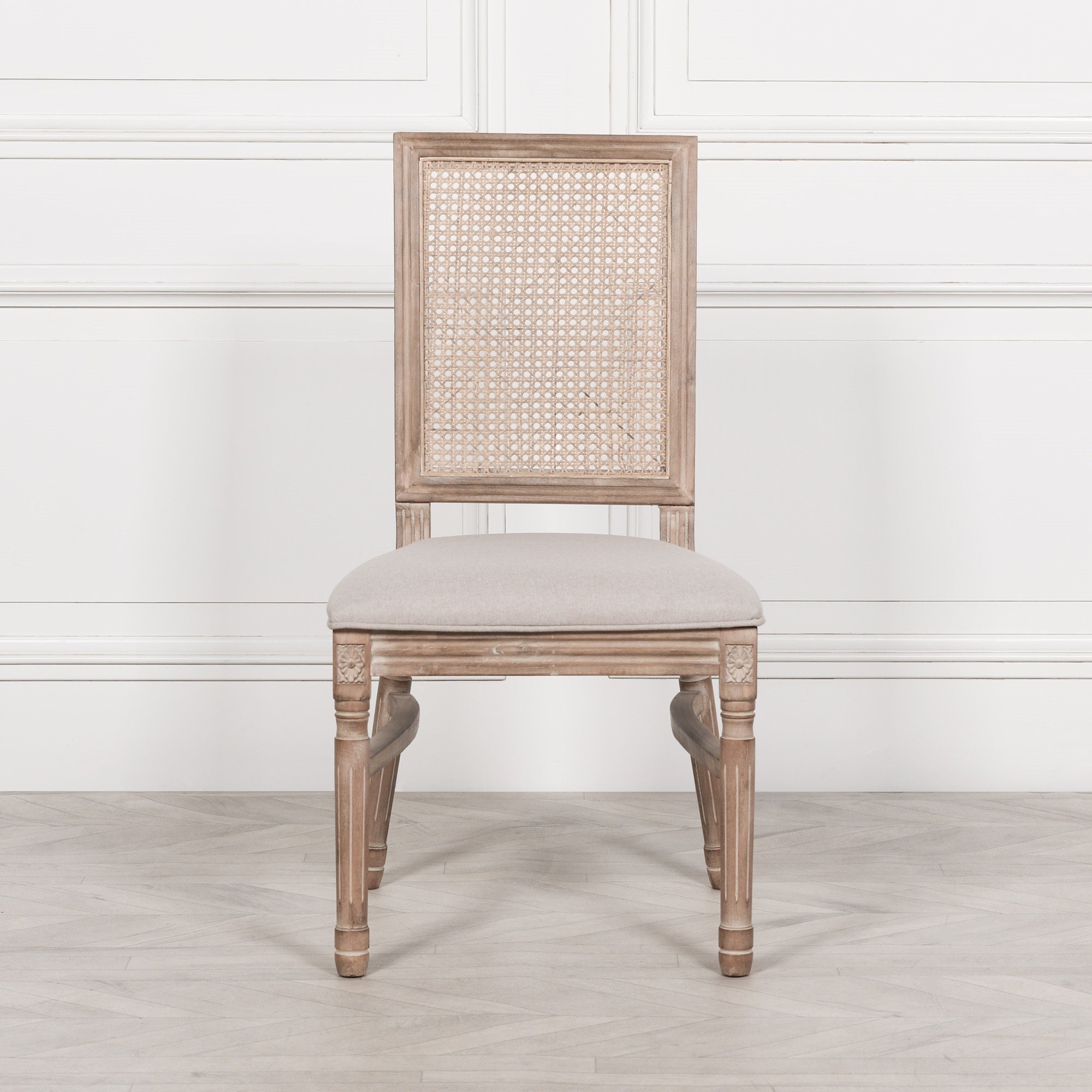 Wooden Louisiana Upholstered Square Rattan Back Dining Chair