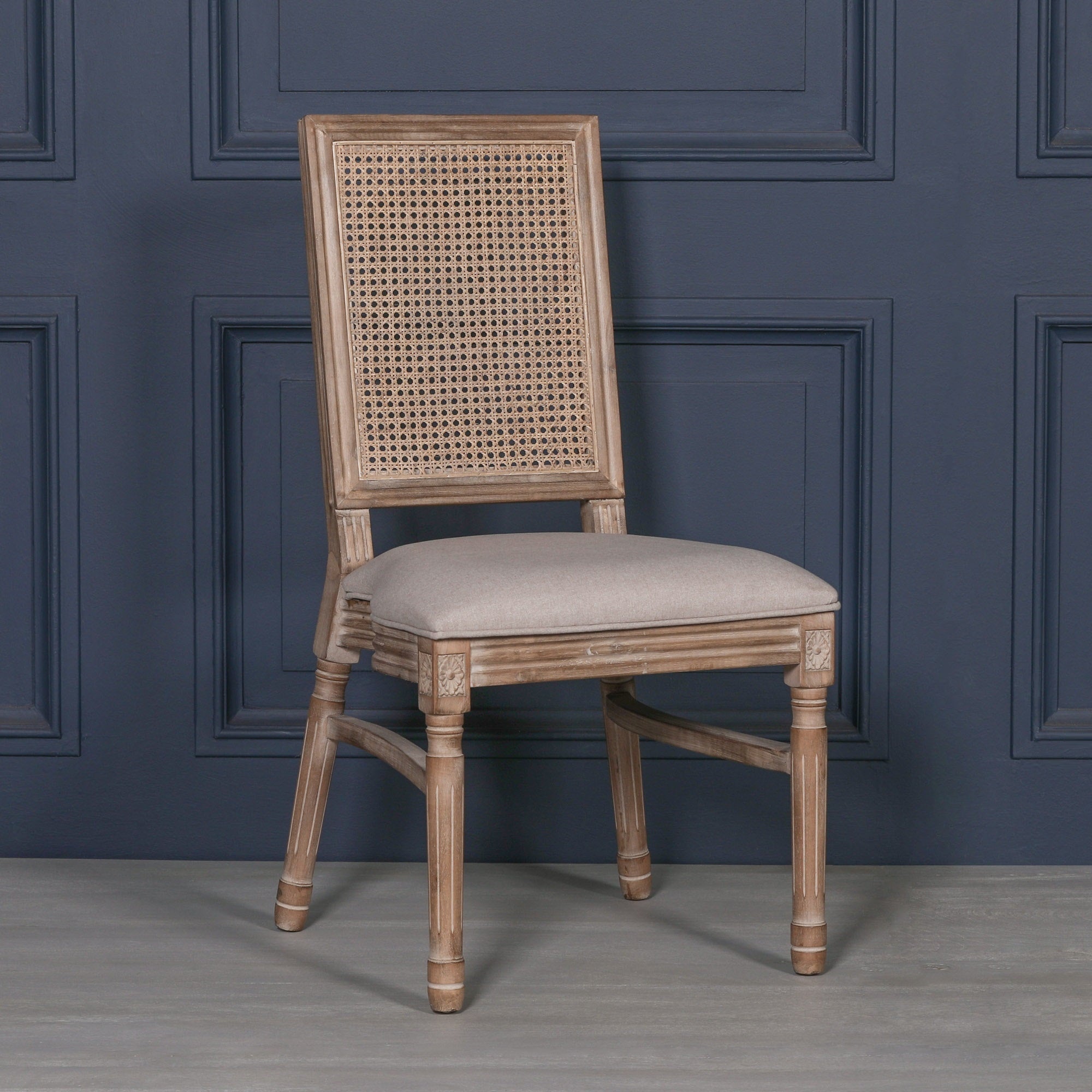 Wooden Louisiana Upholstered Square Rattan Back Dining Chair