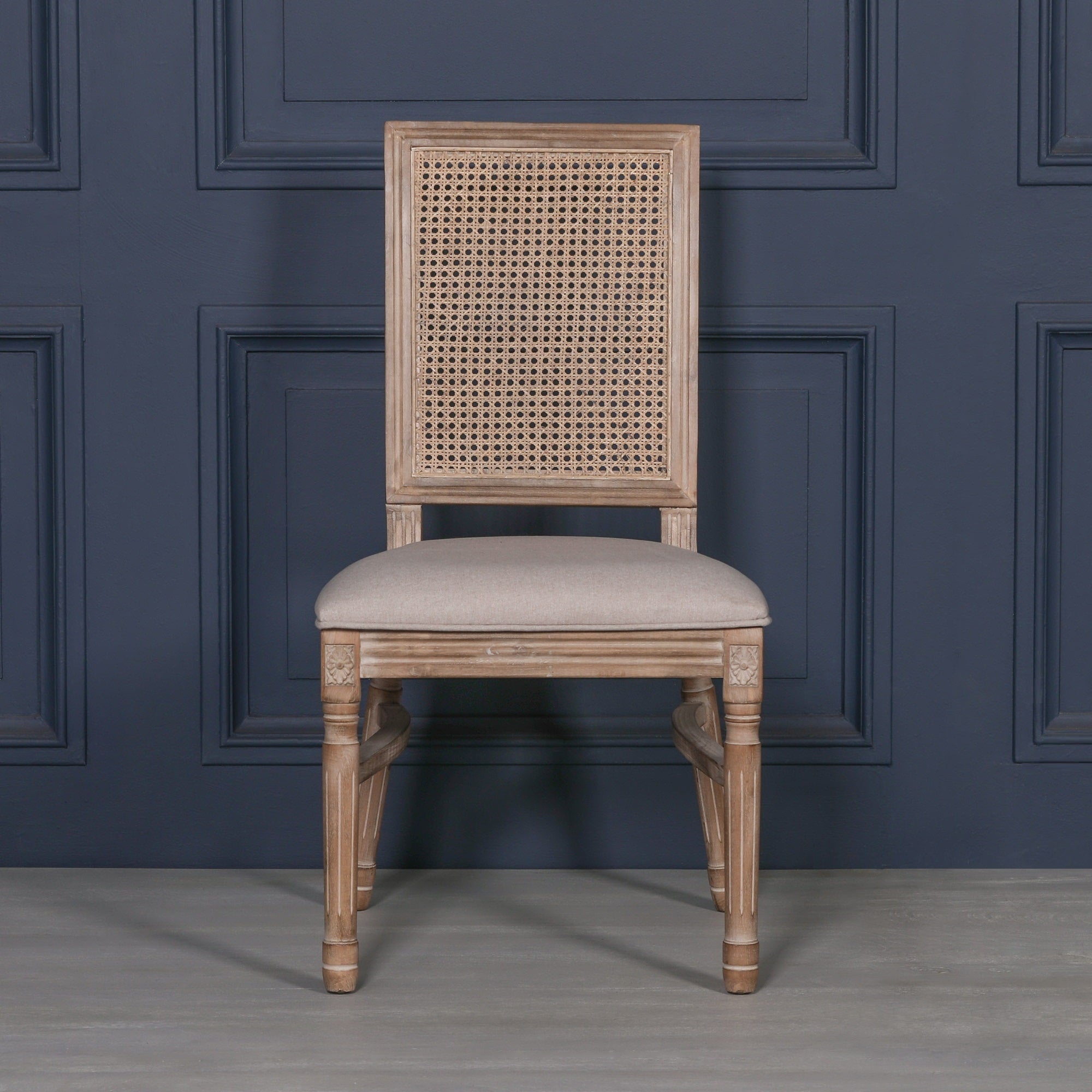 Wooden Louisiana Upholstered Square Rattan Back Dining Chair