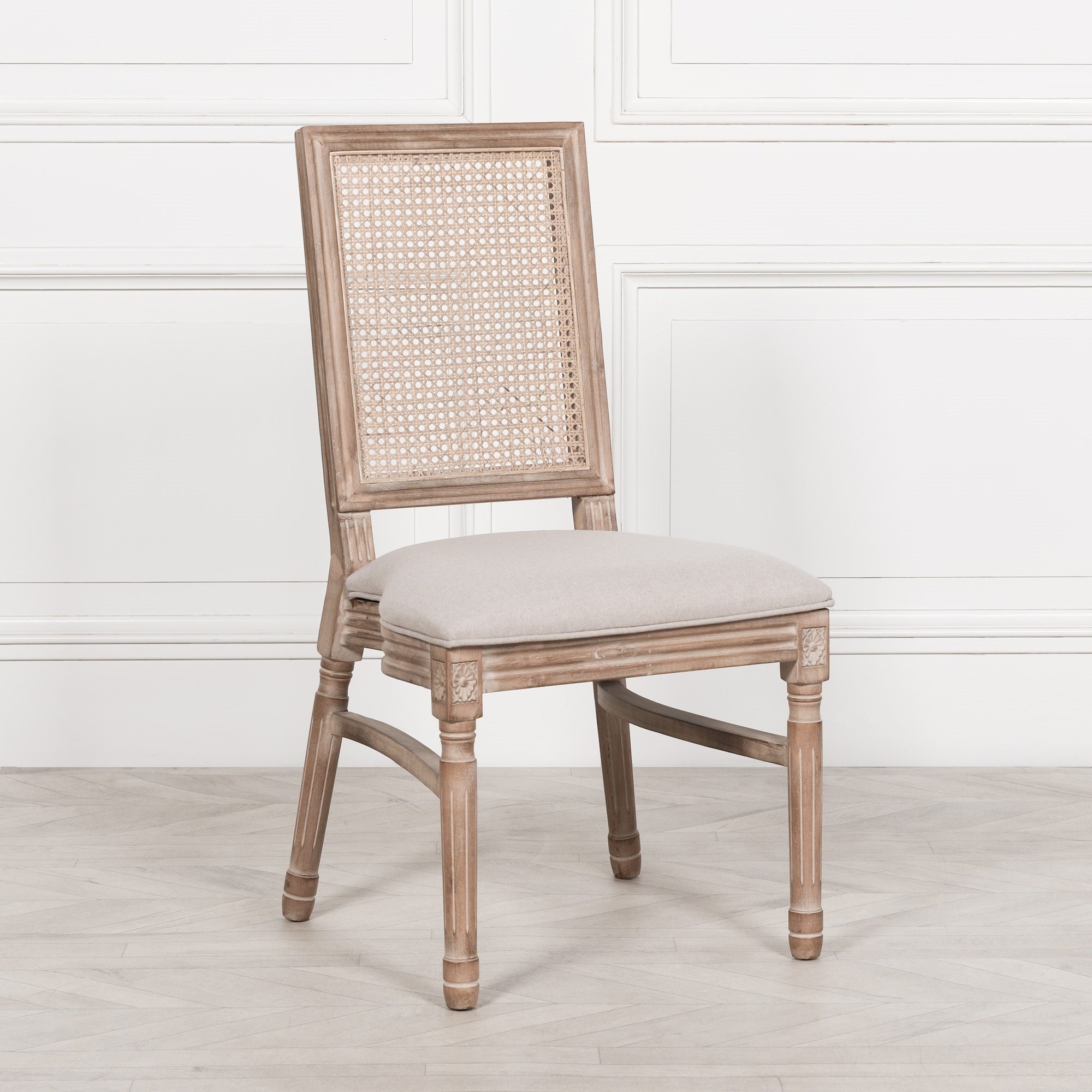 Wooden Louisiana Upholstered Square Rattan Back Dining Chair