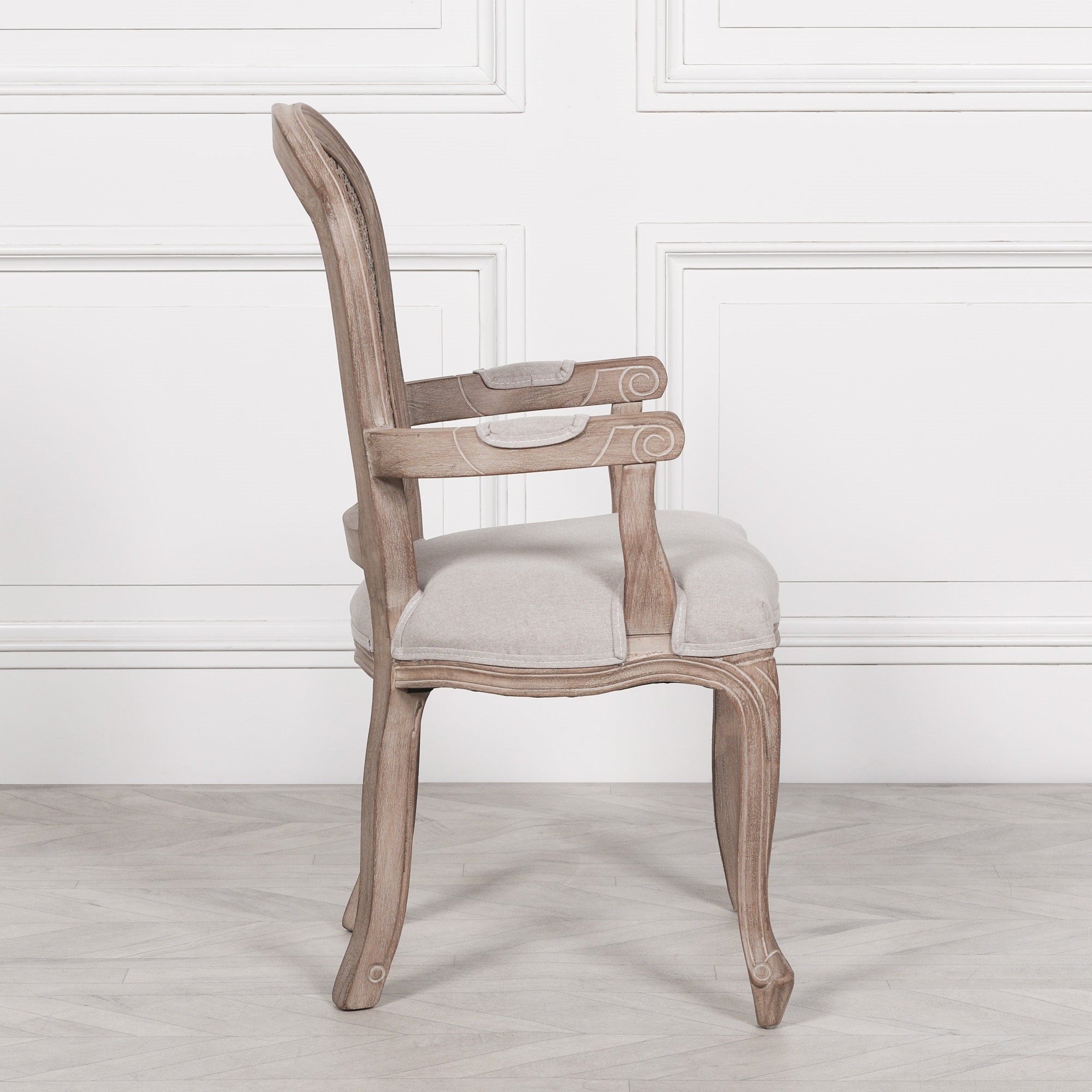 Wooden Carver Louisiana Upholstered Dining Arm Chair