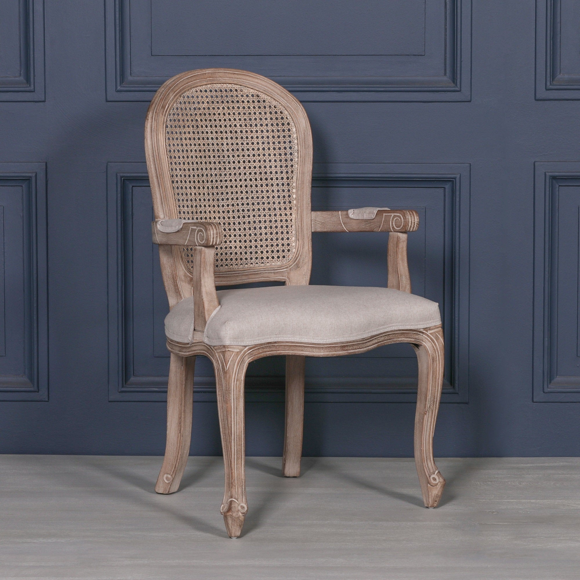 Wooden Carver Louisiana Upholstered Dining Arm Chair