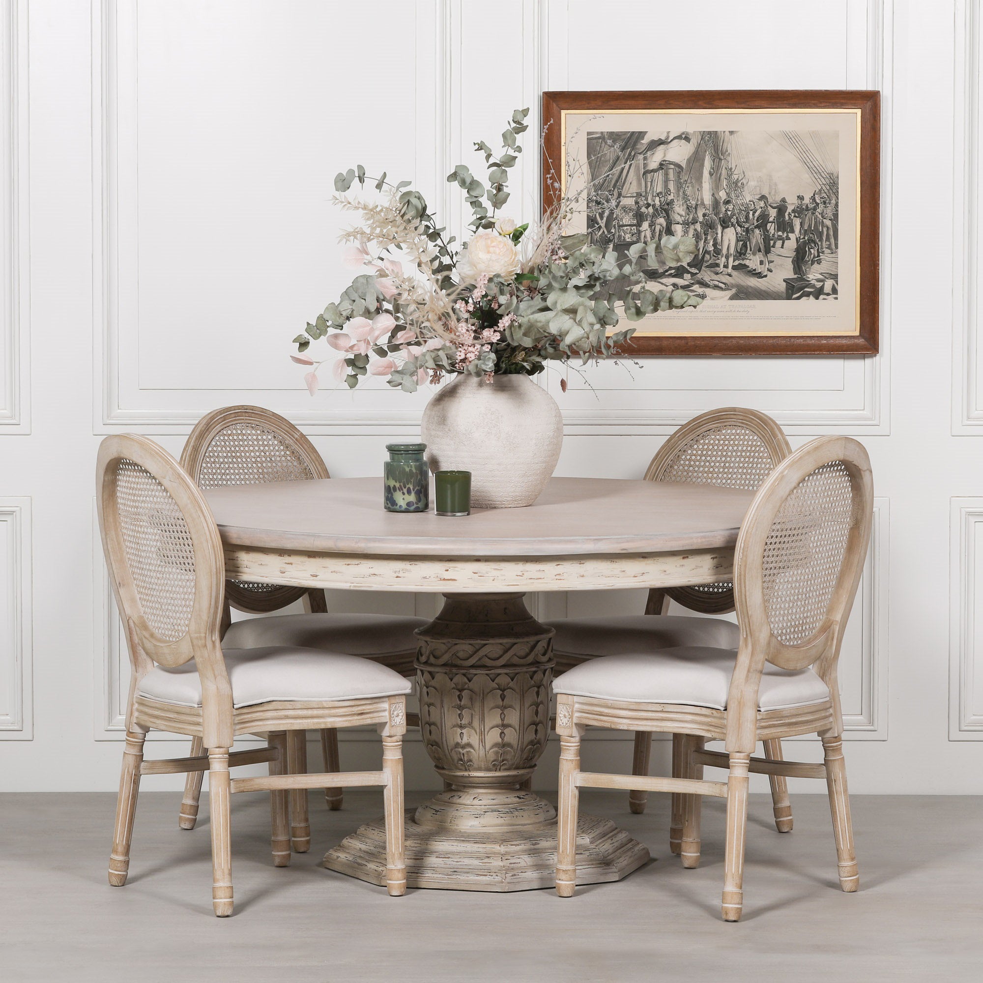 Rome Heavy Distressed 145cm Round 4 Seater Dining Table