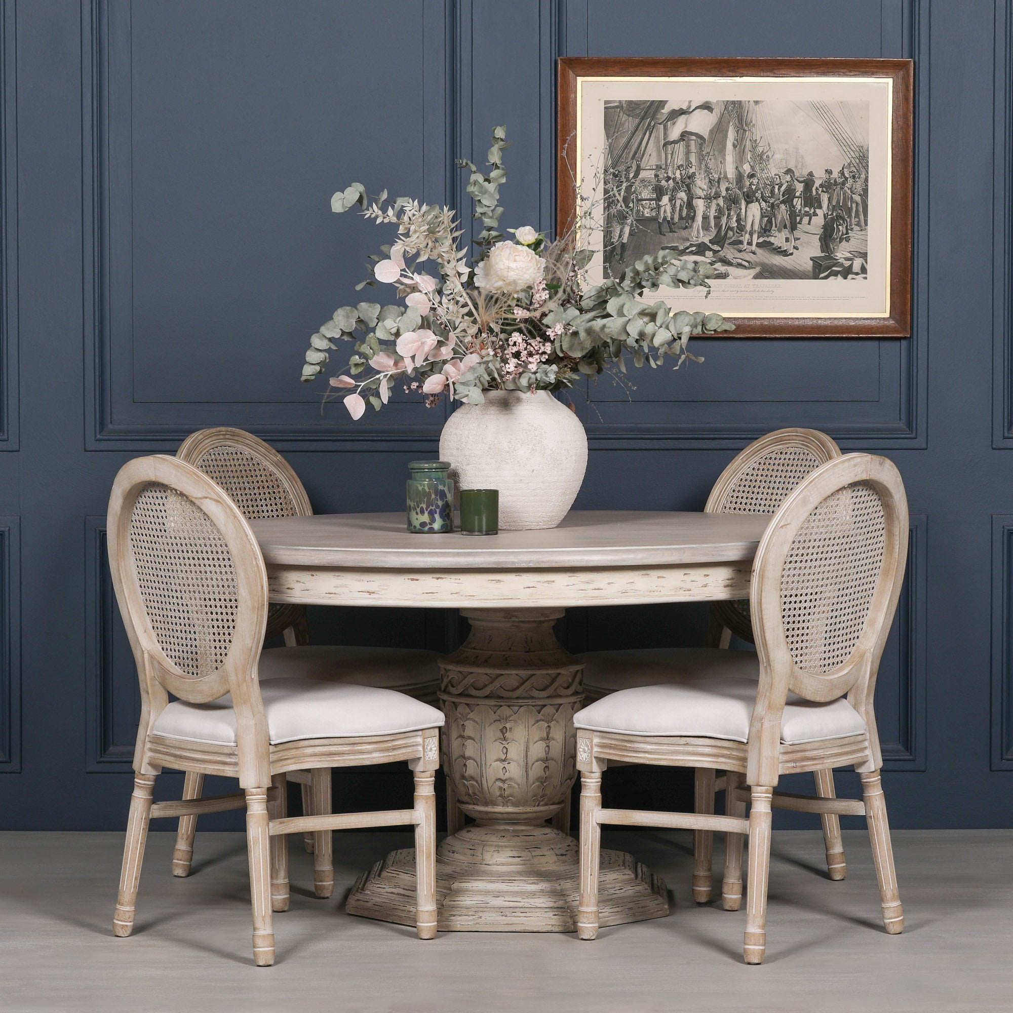 Rome Heavy Distressed 145cm Round 4 Seater Dining Table