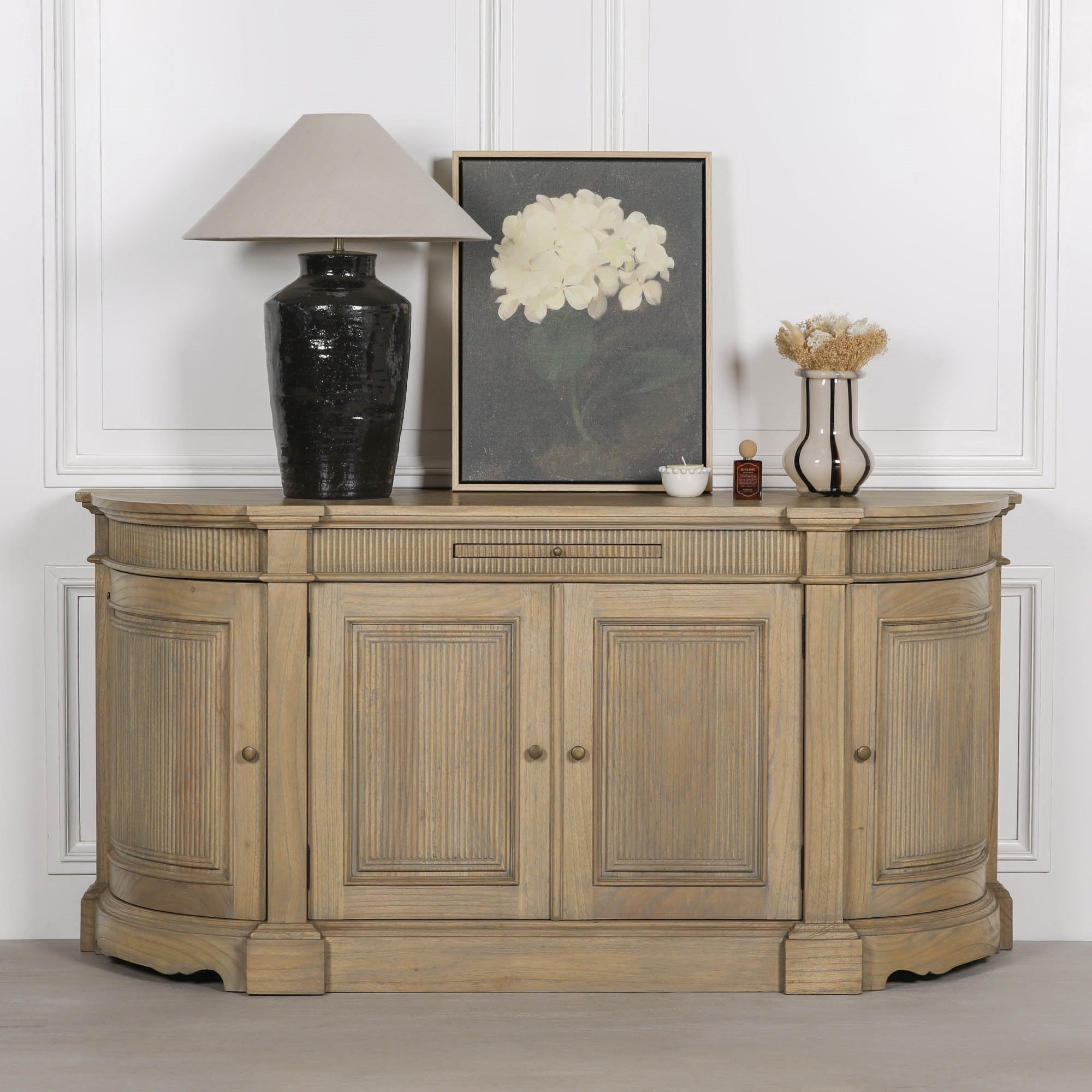 Rustic Wooden Fluted Buffet Sideboard