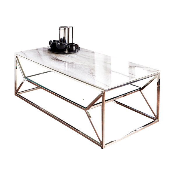 Marble Glass Coffee Table 120 x 60 x 40 cm