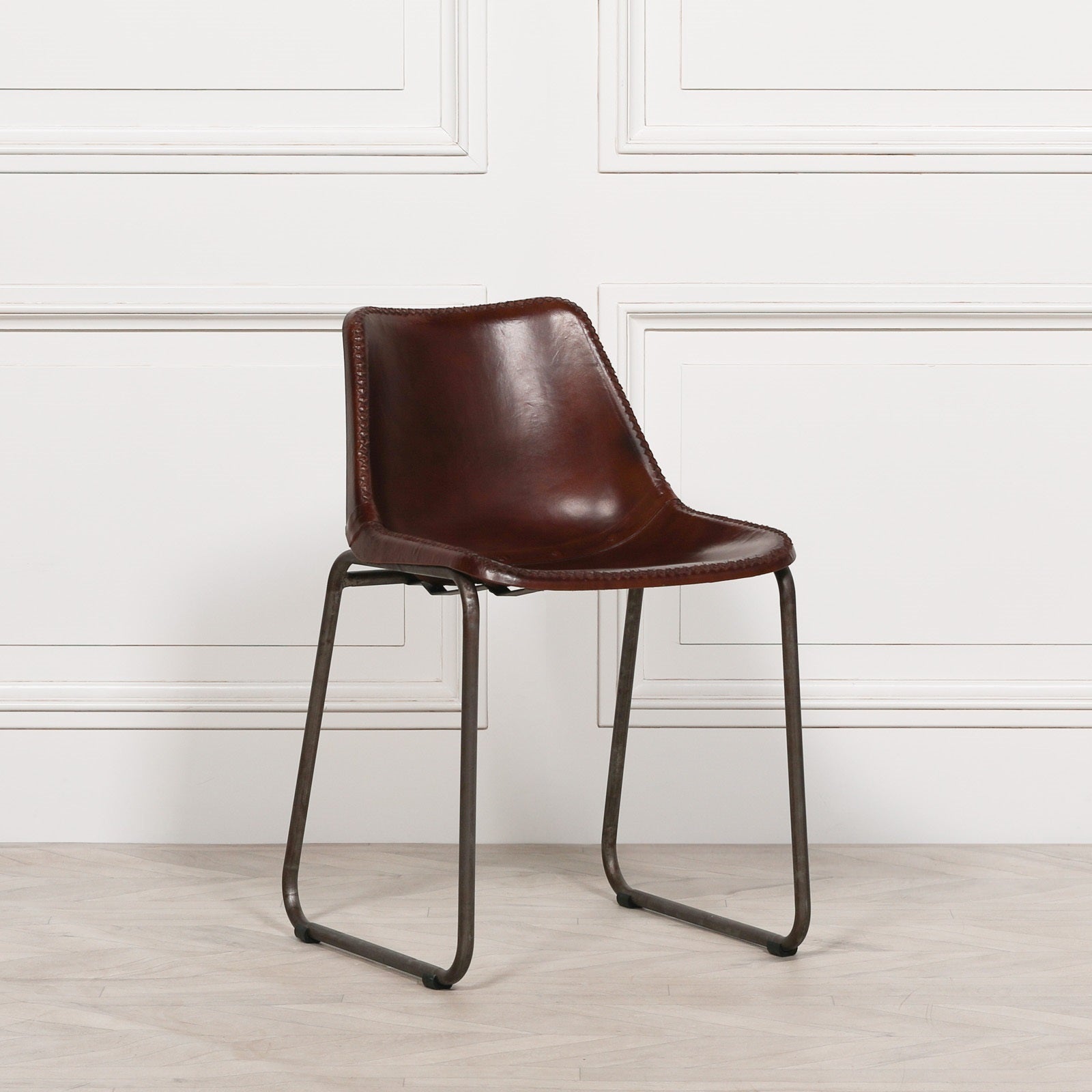 Leather Industrial Saddle Style Dining Chair