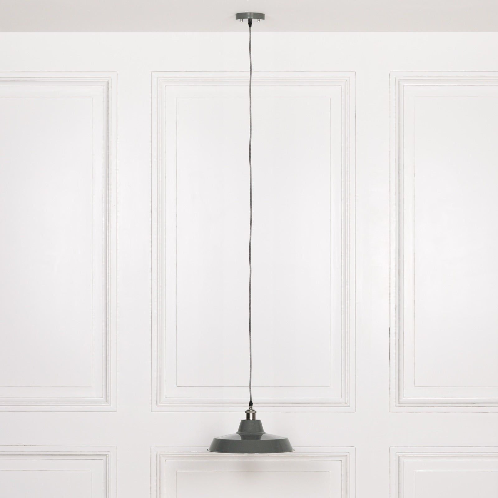 Factory Style Grey Enamel Painted 36cm Pendant Light