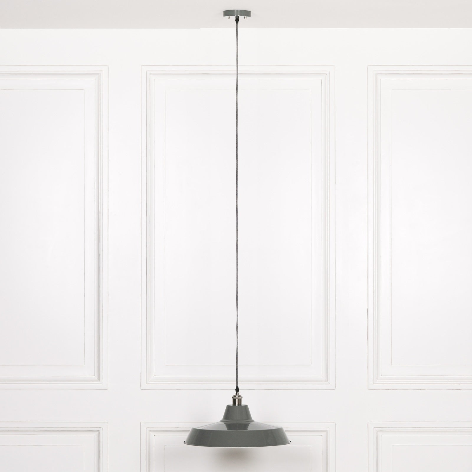 Factory Style Grey Enamel Painted 46cm Pendant Light