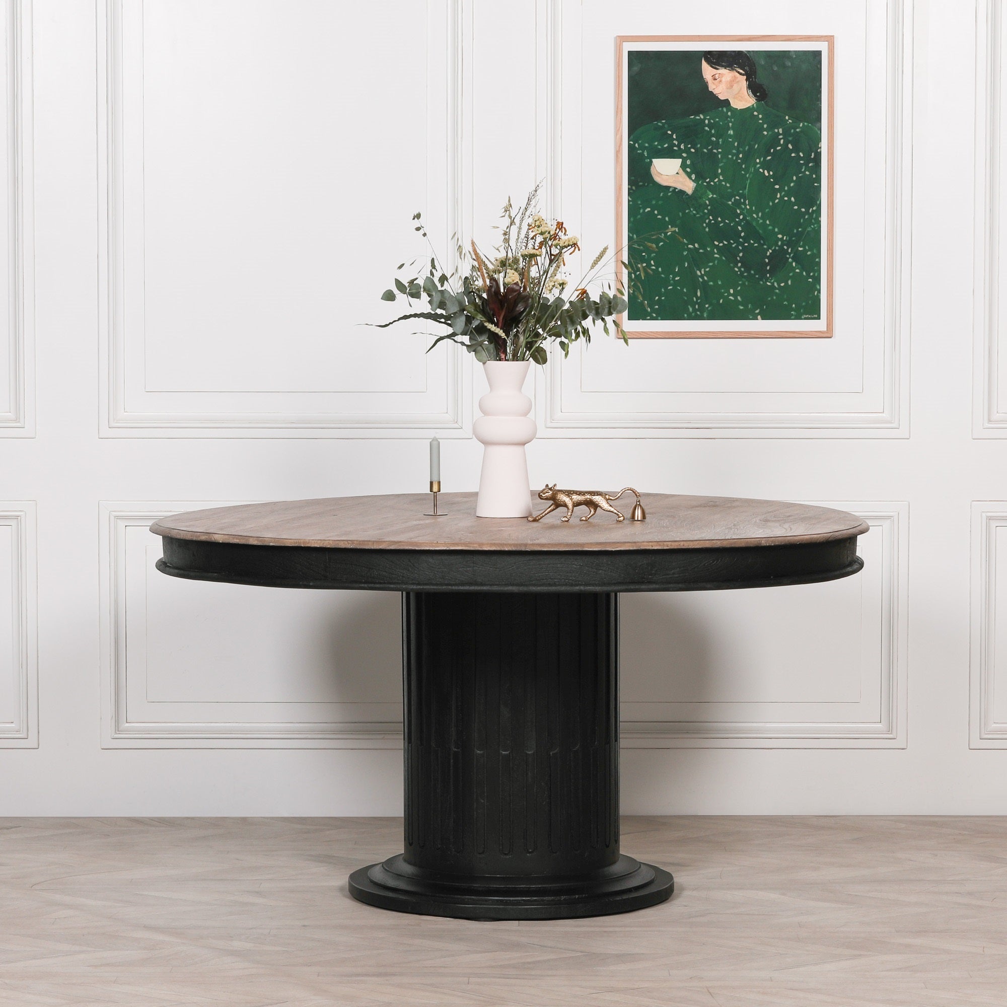 Hawkshead Black Wooden Round Column  4 Seater Dining Table 150cm